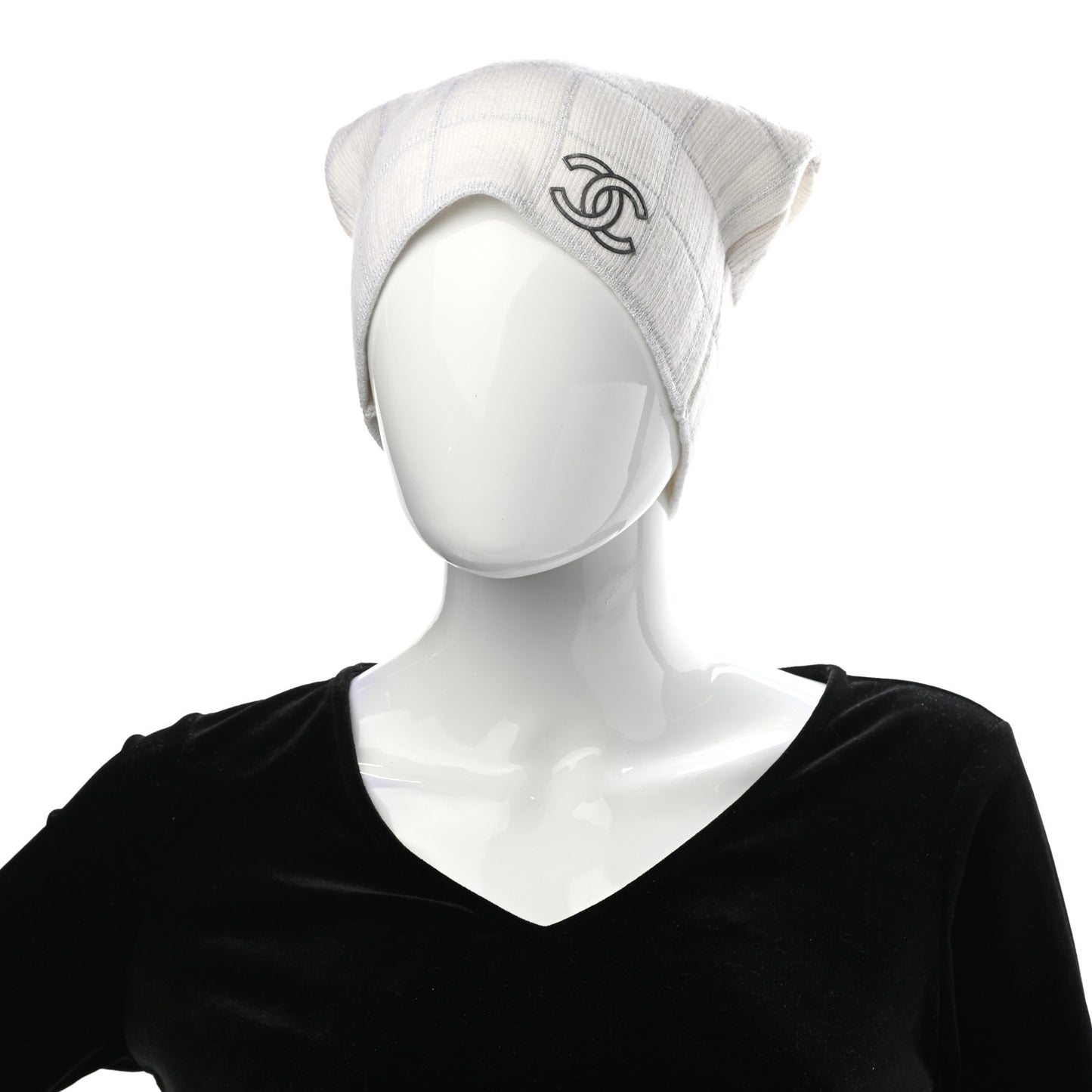 Wool Blend CC Beanie Hat White Silver