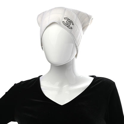 Chanel Wool Blend CC Beanie Hat White Silver 2 of 5
