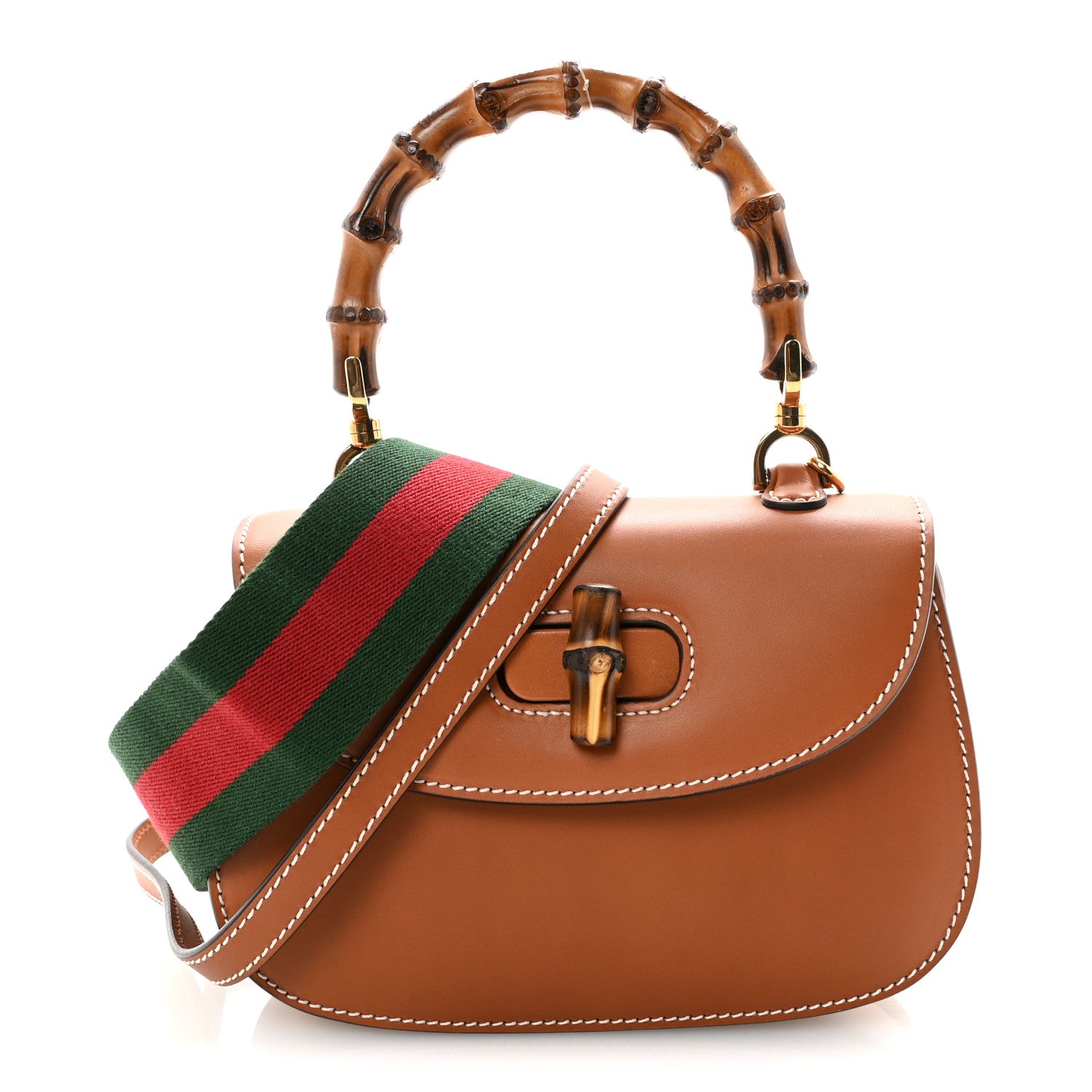 Gucci Boarded Dyana Lux Calfskin Web Small Bamboo 1947 Top Handle Bag Brown 1 of 9