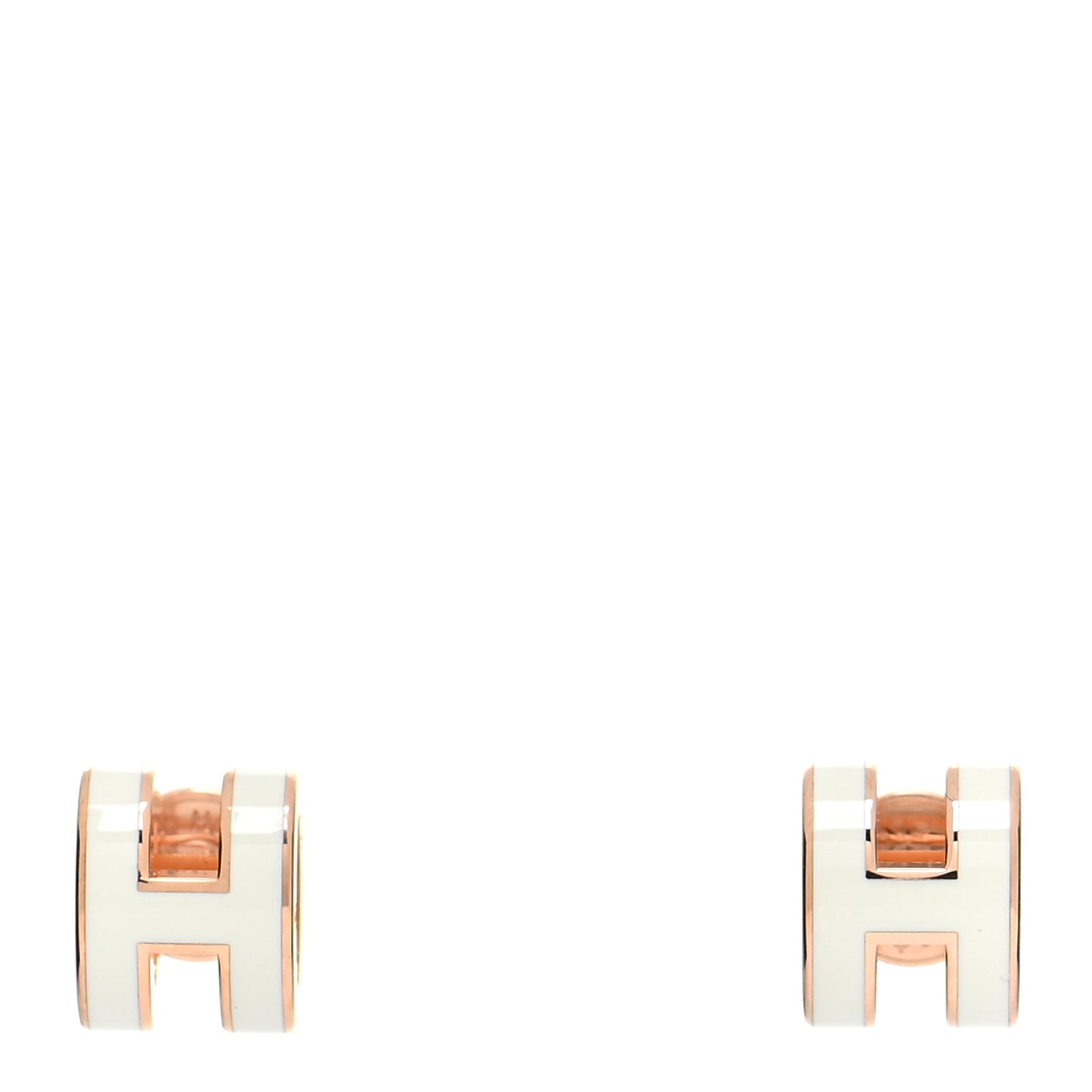 Rose Gold Lacquered Mini Pop H Earrings White