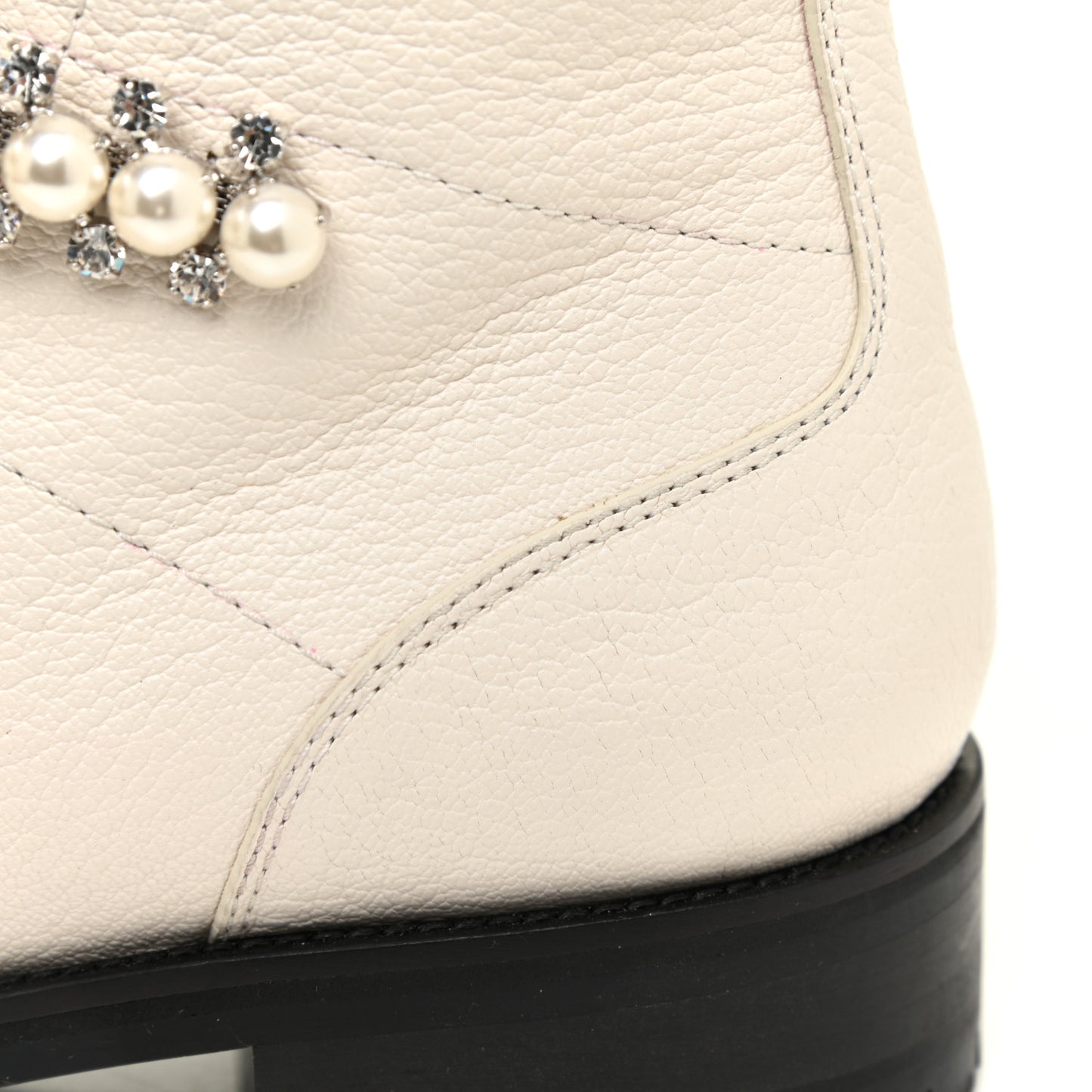 Goatskin Pearl Embellished Cruz Combat Boots 39.5 White