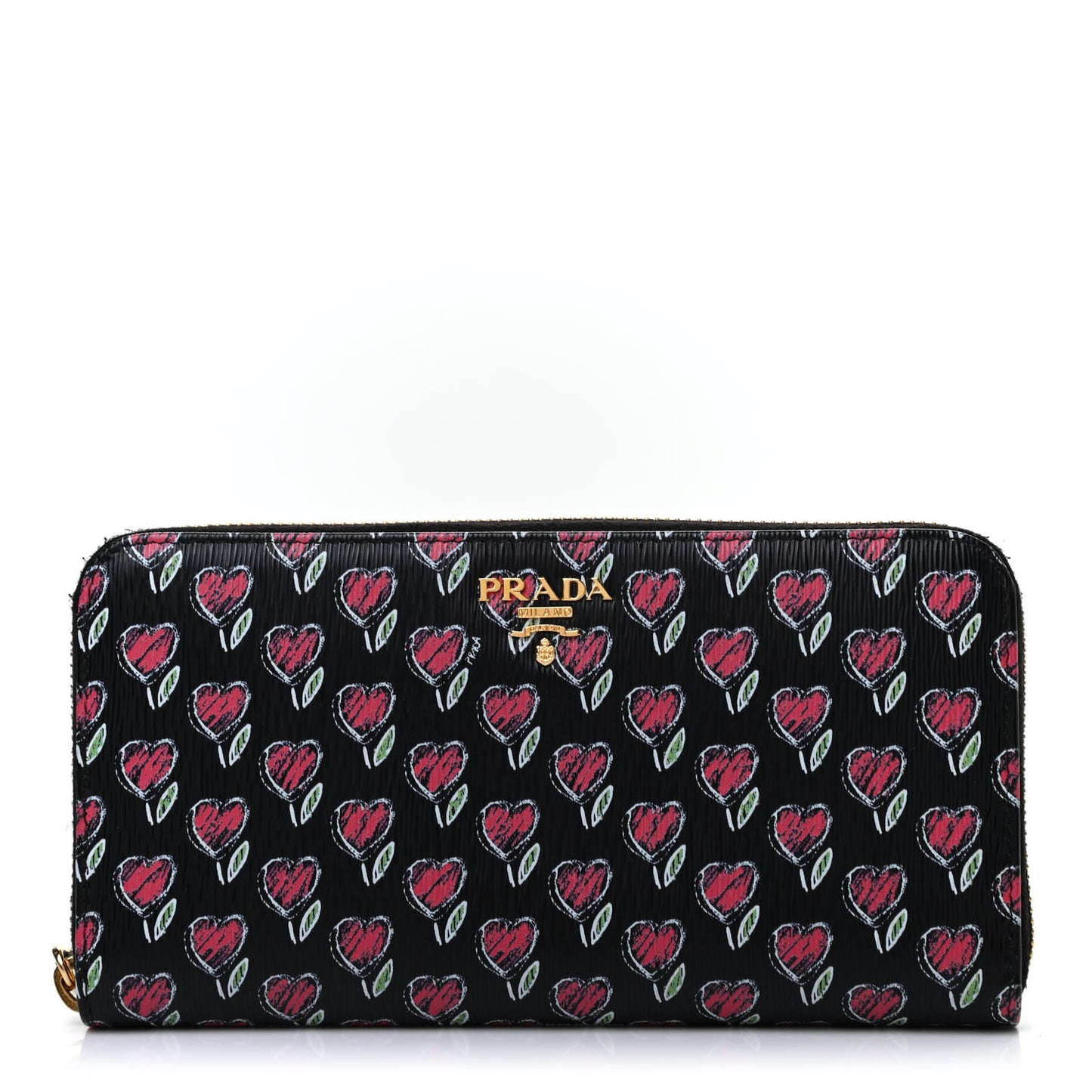 Vitello Move Love Print Metal Zip Around Wallet Black