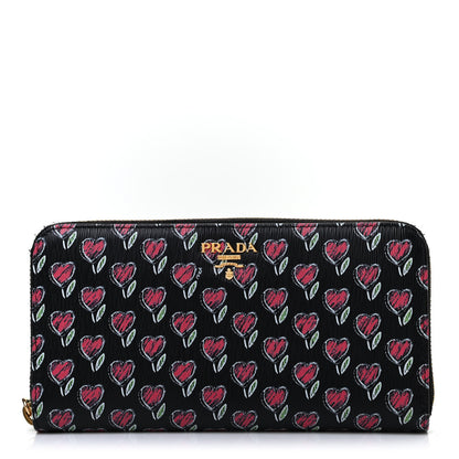 Prada Vitello Move Love Print Metal Zip Around Wallet Black 1 of 6