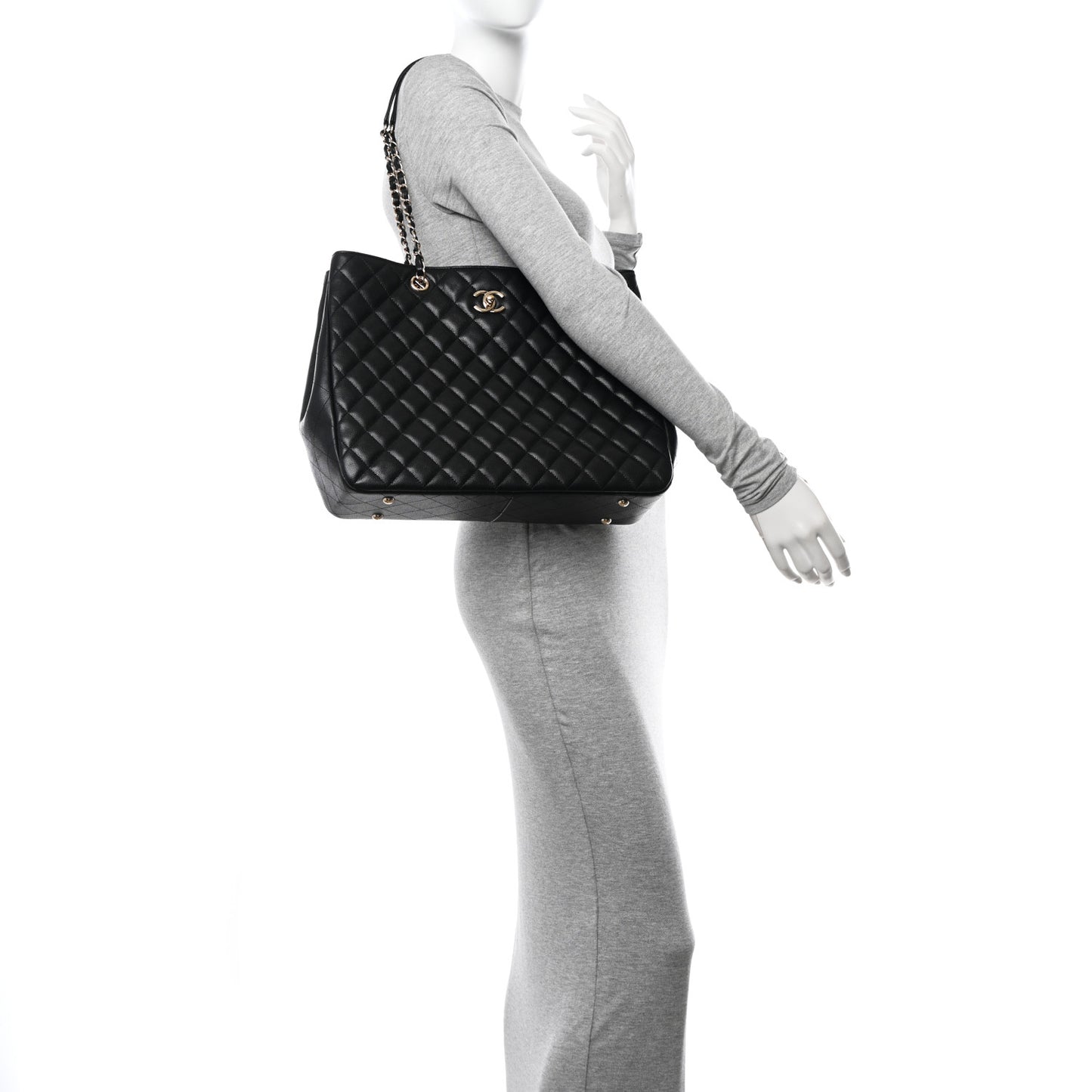 Caviar Quilted Large Shopping Tote Black