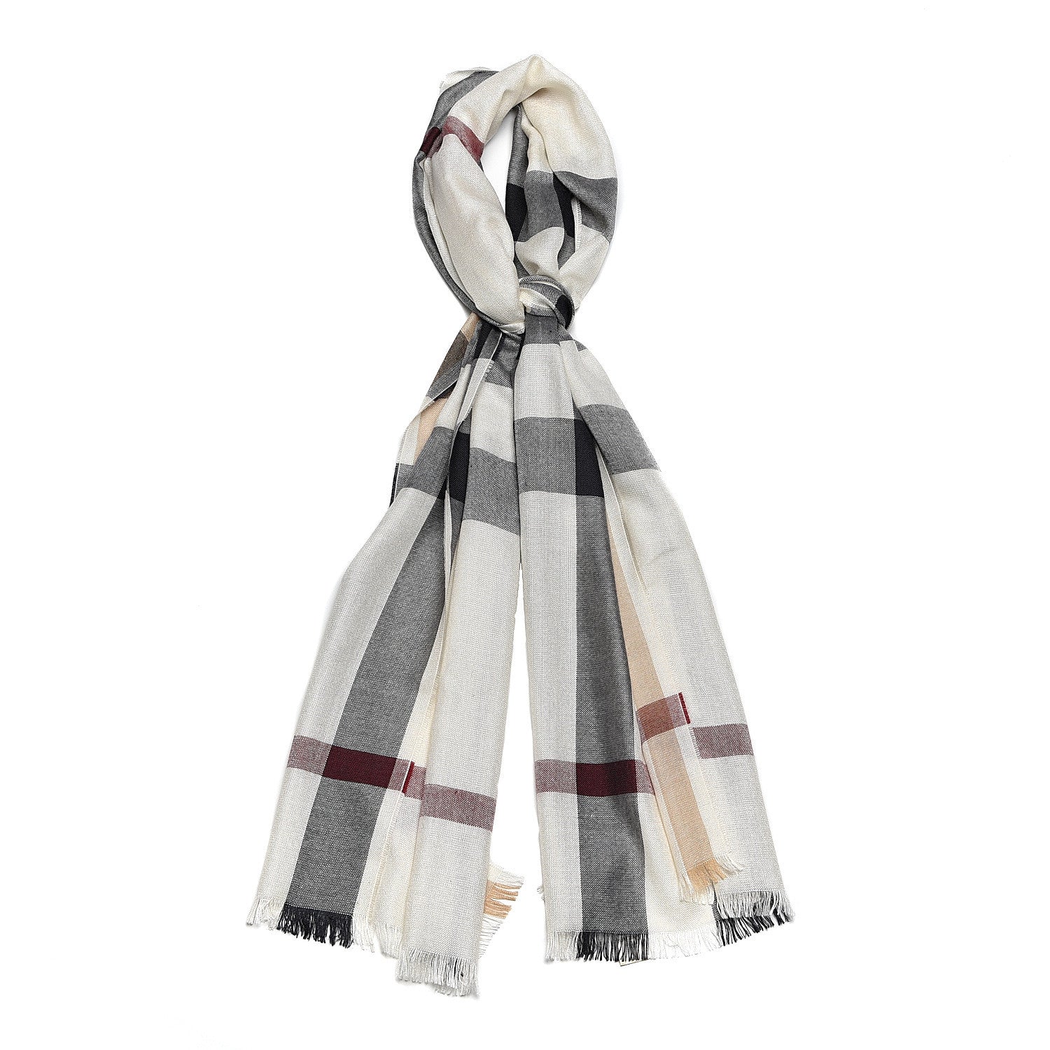 Burberry Cashmere Silk House Check Scarf Ivory 2 of 6