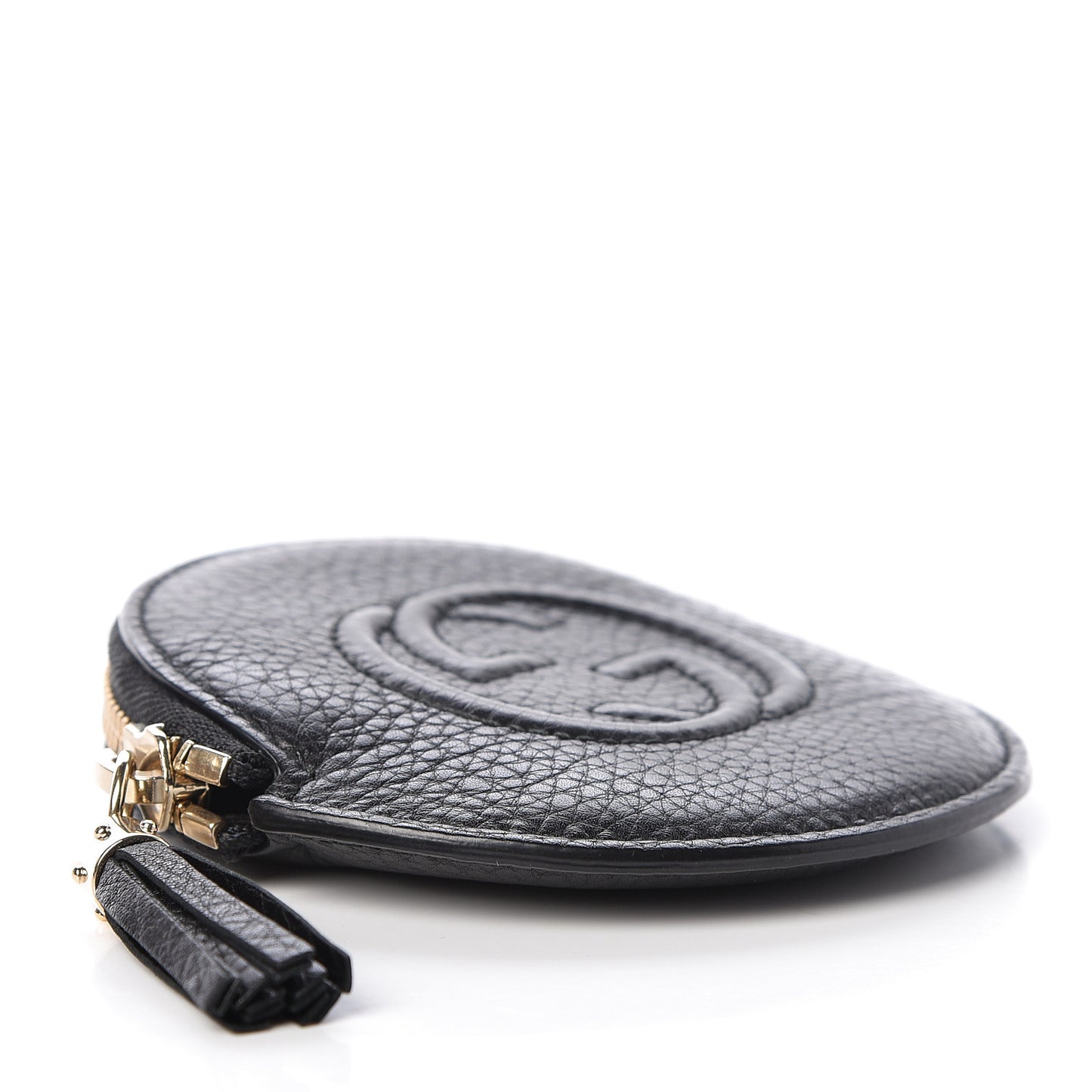 Pebbled Calfskin Round Coin Purse Black