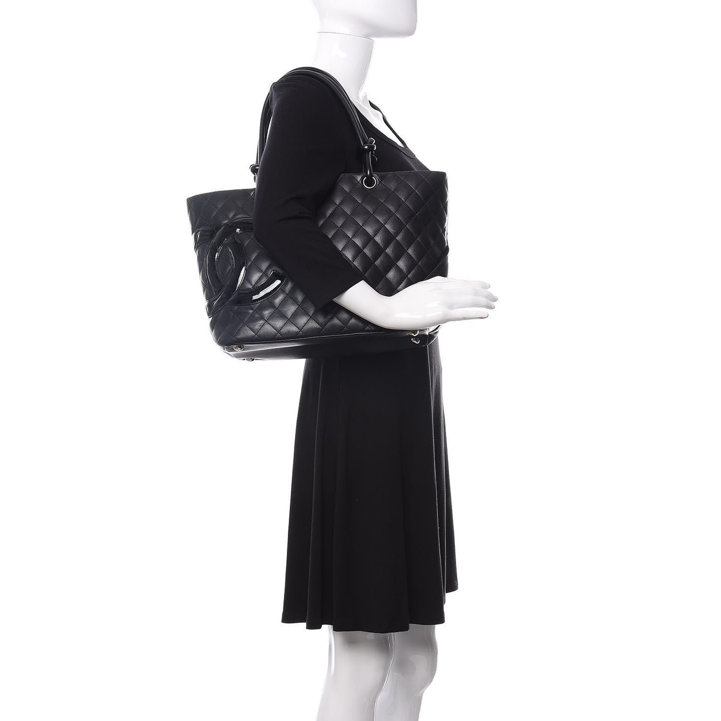 Calfskin Quilted Large Cambon Tote Black