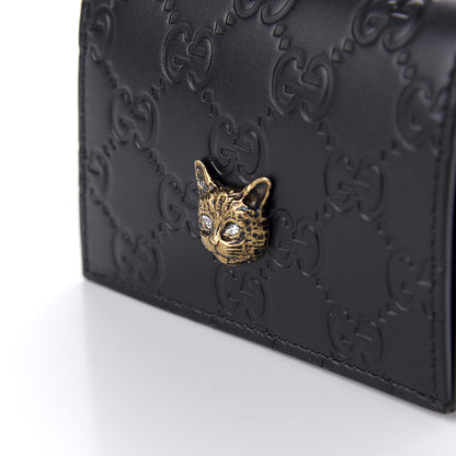 Gucci Guccissima Signature Crystal Cat Card Case Wallet Black 7 of 8