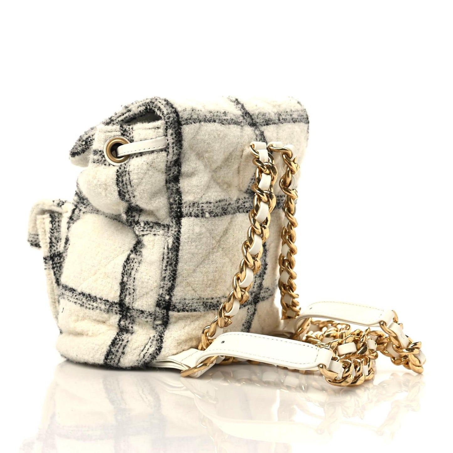 Wool Tweed Elegant Backpack Ecru Black