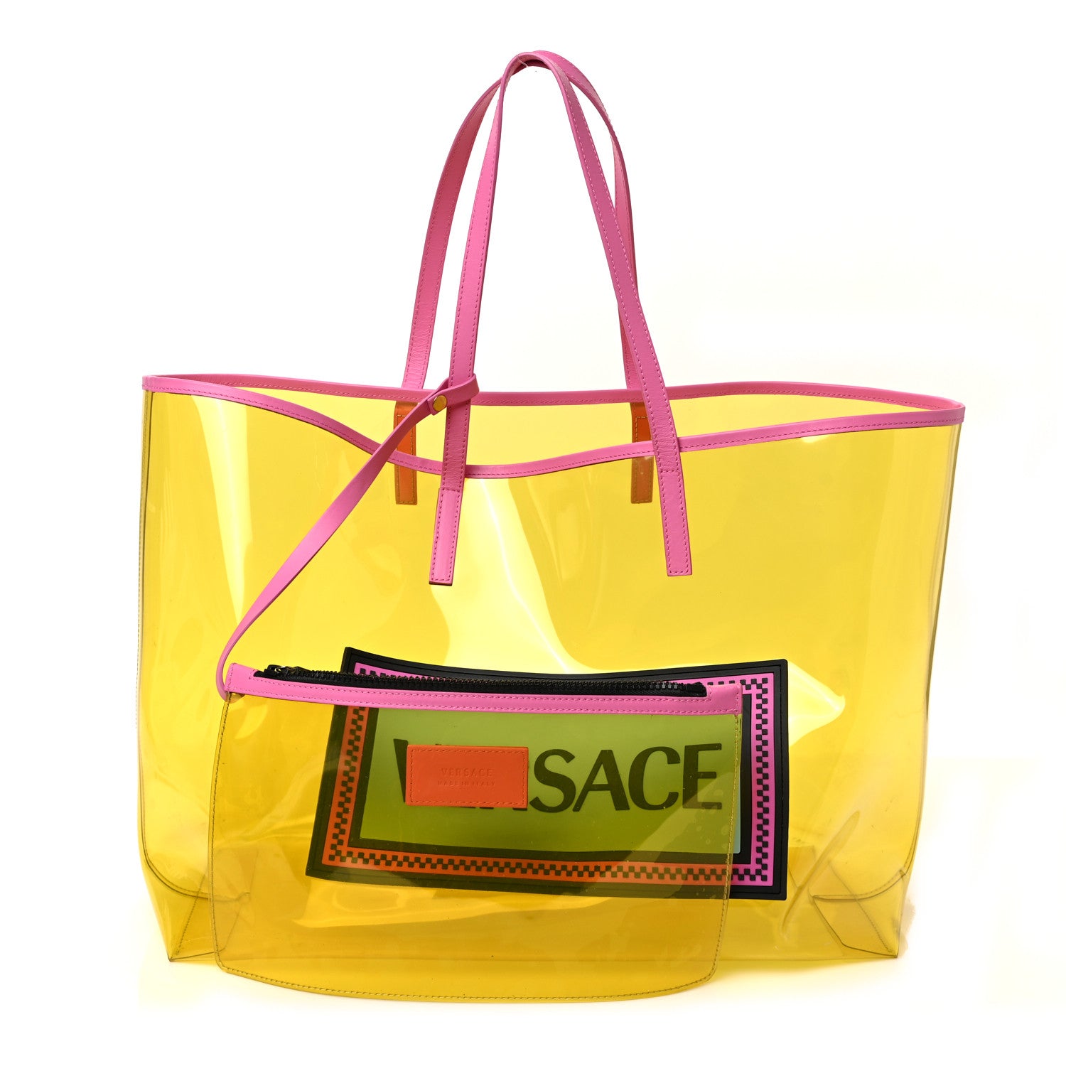 Versace Vinyl Calfskin 90s Logo Tote Yellow 1 of 9