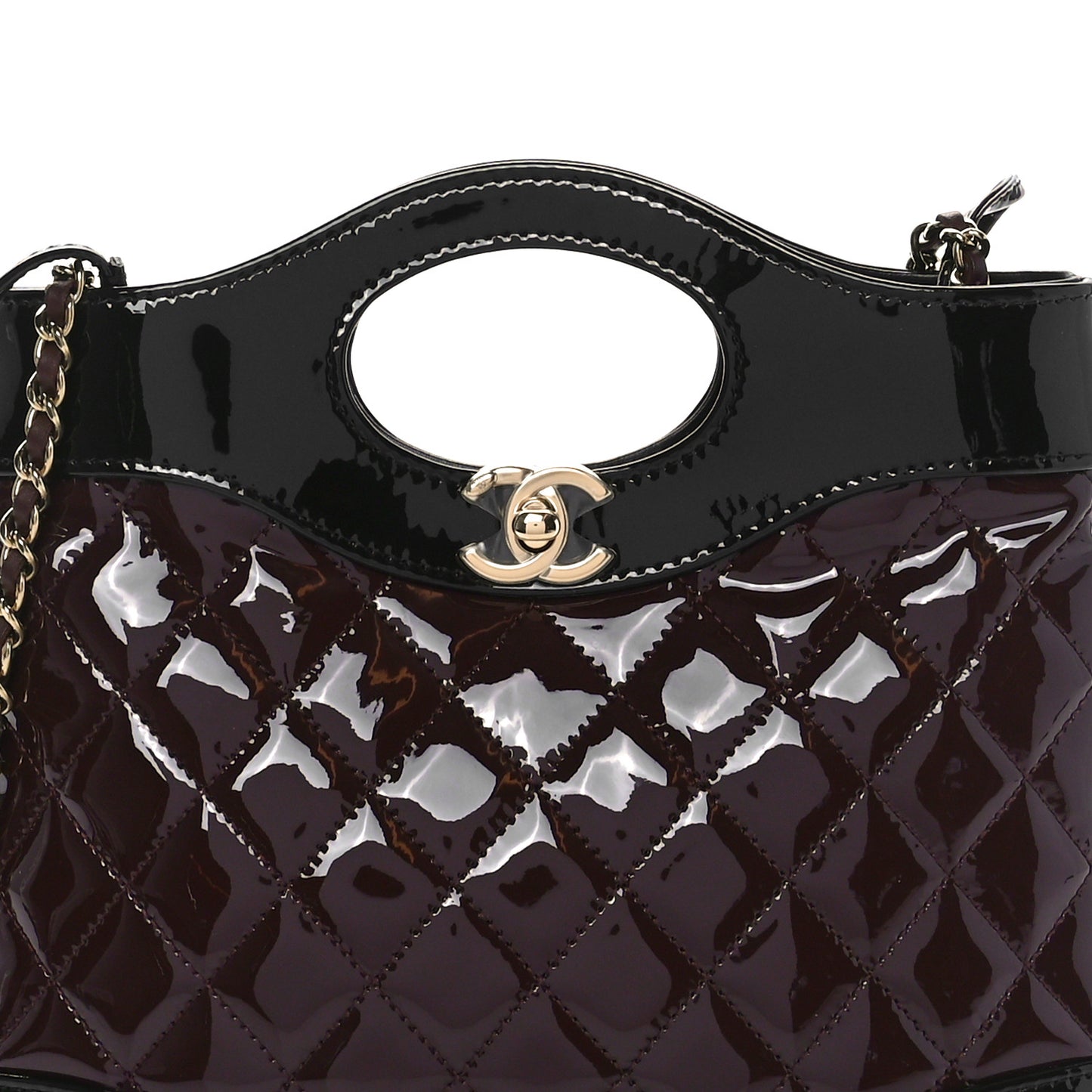 Patent Calfskin Quilted Mini 31 Shopping Bag Burgundy Black