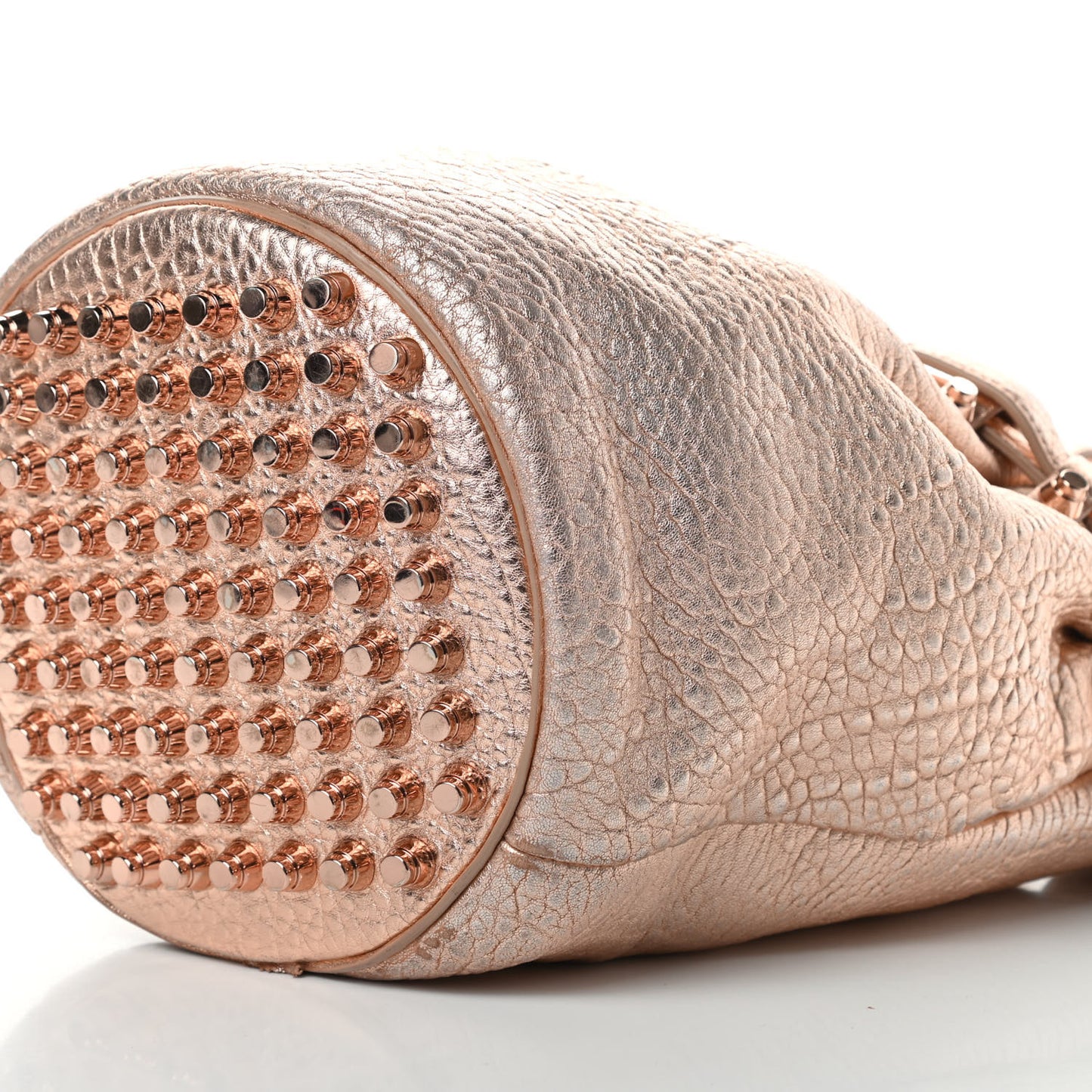 Metallic Pebbled Lambskin Diego Bucket Bag Rose Gold