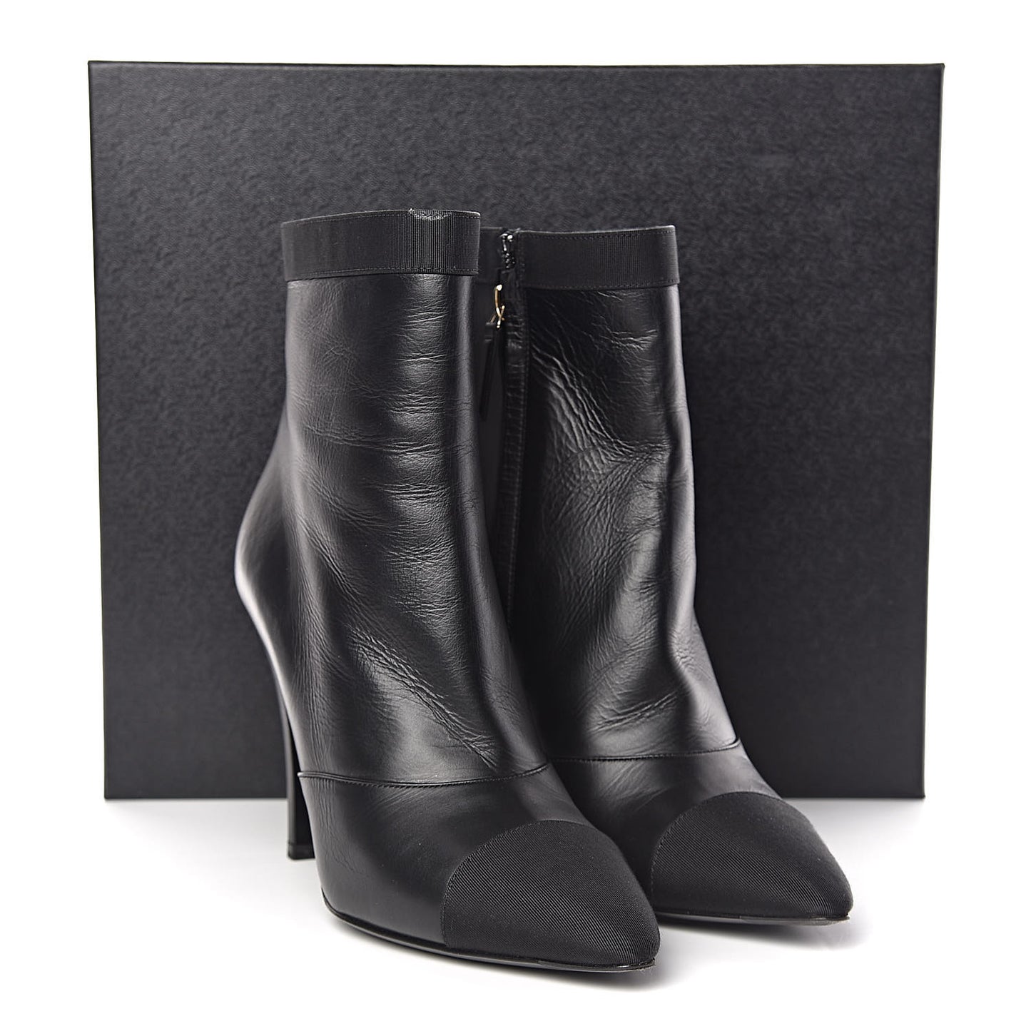 Lambskin Grosgrain Cap Toe Short Ankle Boots 38 Black