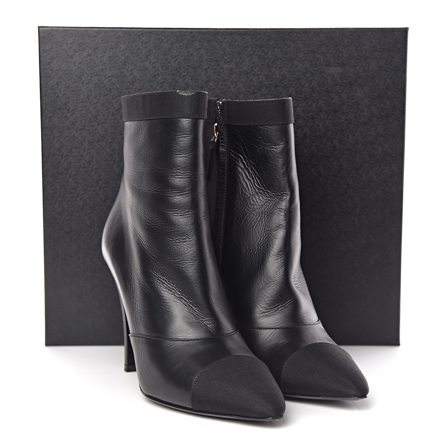Chanel Lambskin Grosgrain Cap Toe Short Ankle Boots 38 Black 10 of 10