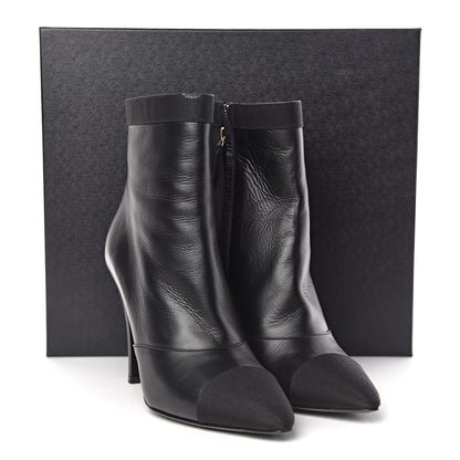Chanel Lambskin Grosgrain Cap Toe Short Ankle Boots 38 Black 10 of 10