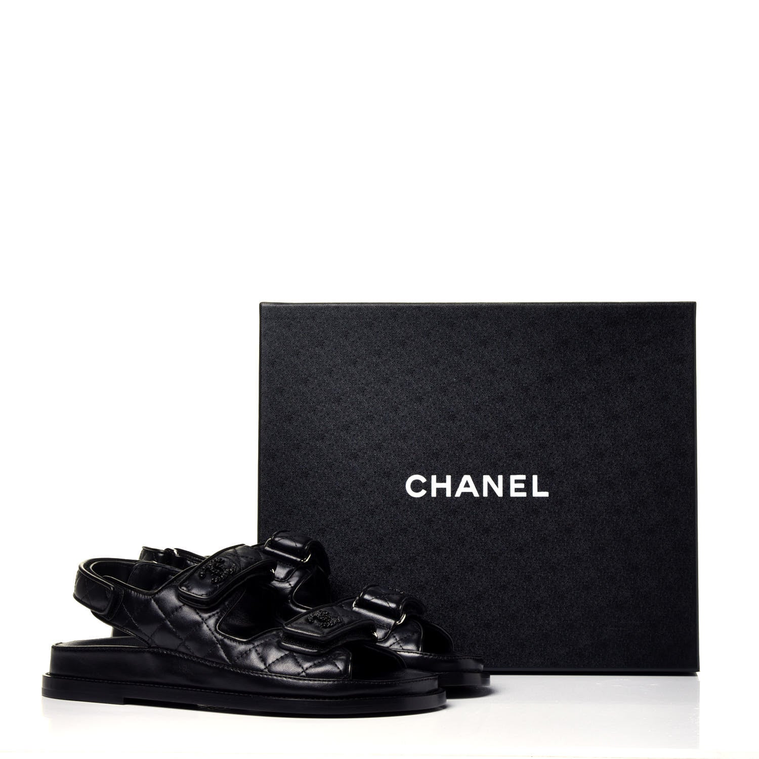 Chanel Lambskin Velcro Dad Sandals 37.5 Black 10 of 10