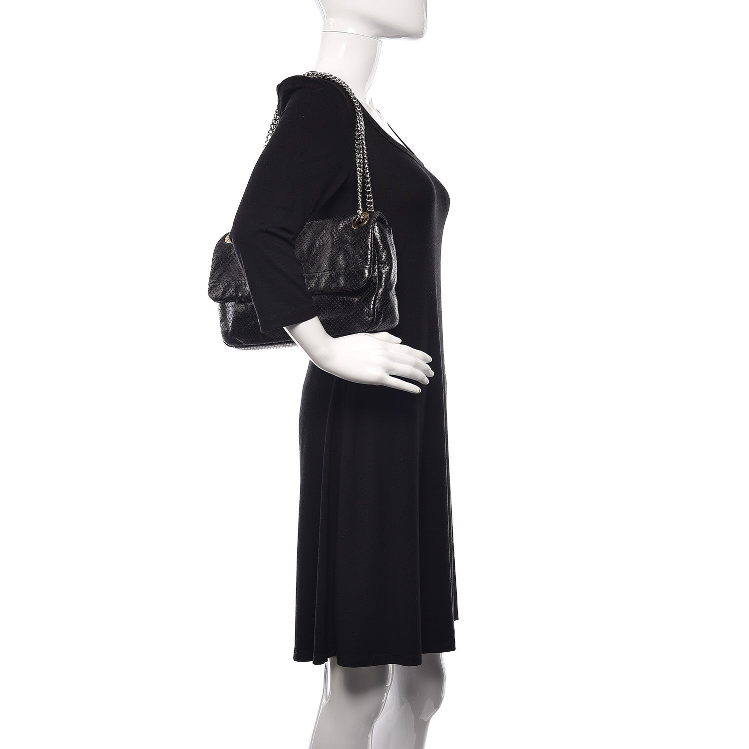 Chanel Metallic Crackled Calfskin Large Perforated Drill Flap Black 2 of 9