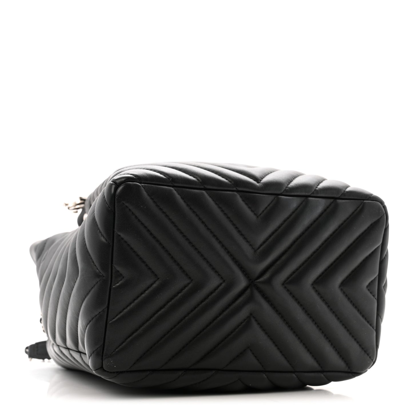 Lambskin Chevron Small Urban Spirit Drawstring Bag Black