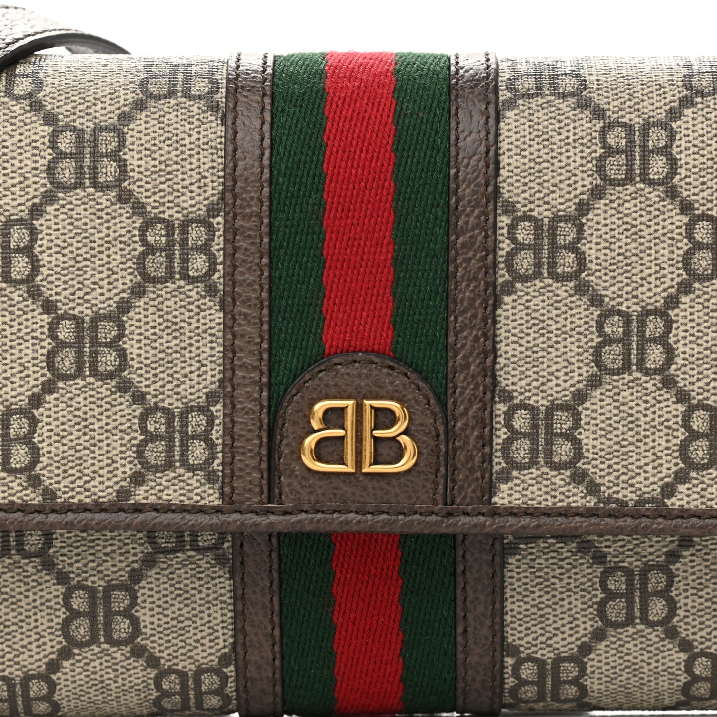 X BALENCIAGA BB Supreme Monogram Web Ophidia Crossbody Wallet Beige New Acero