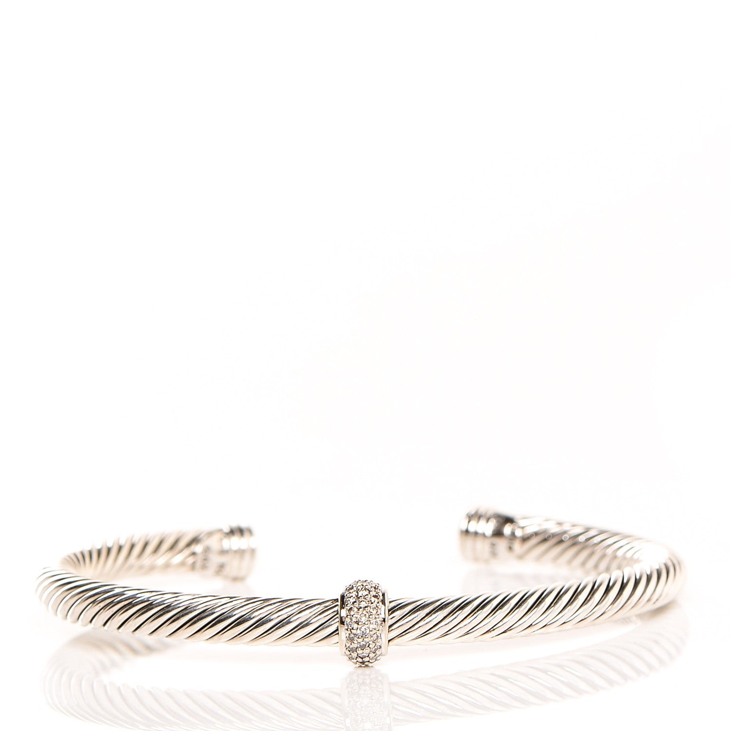 David Yurman Sterling Silver Diamond 5mm Cable Classics Single Station Bracelet 1 of 5