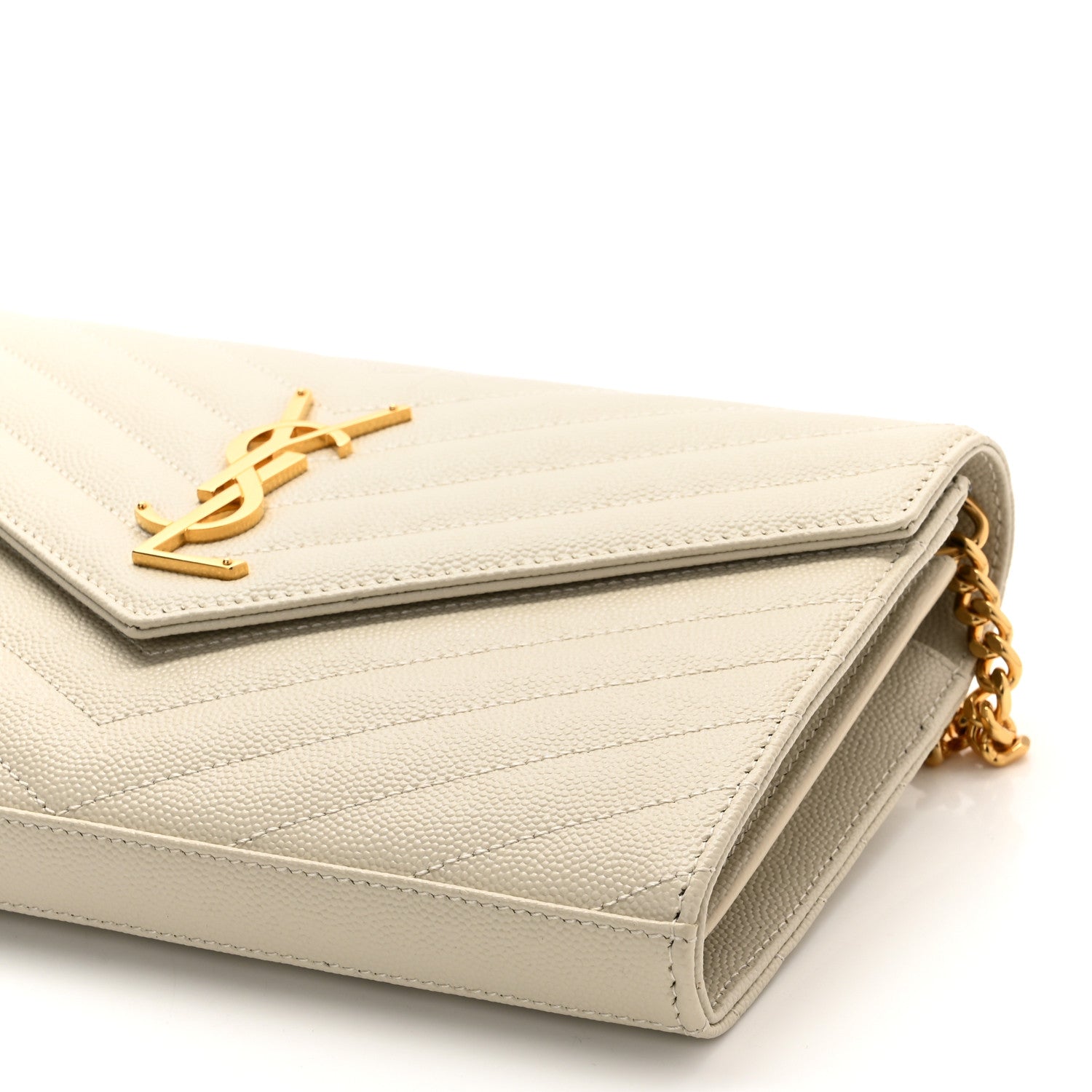 Saint Laurent Grain De Poudre Matelasse Chevron Monogram Chain Wallet Crema Soft 10 of 10