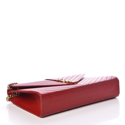 Saint Laurent Grain De Poudre Matelasse Chevron Large Monogram Satchel Lipstick Red 4 of 10