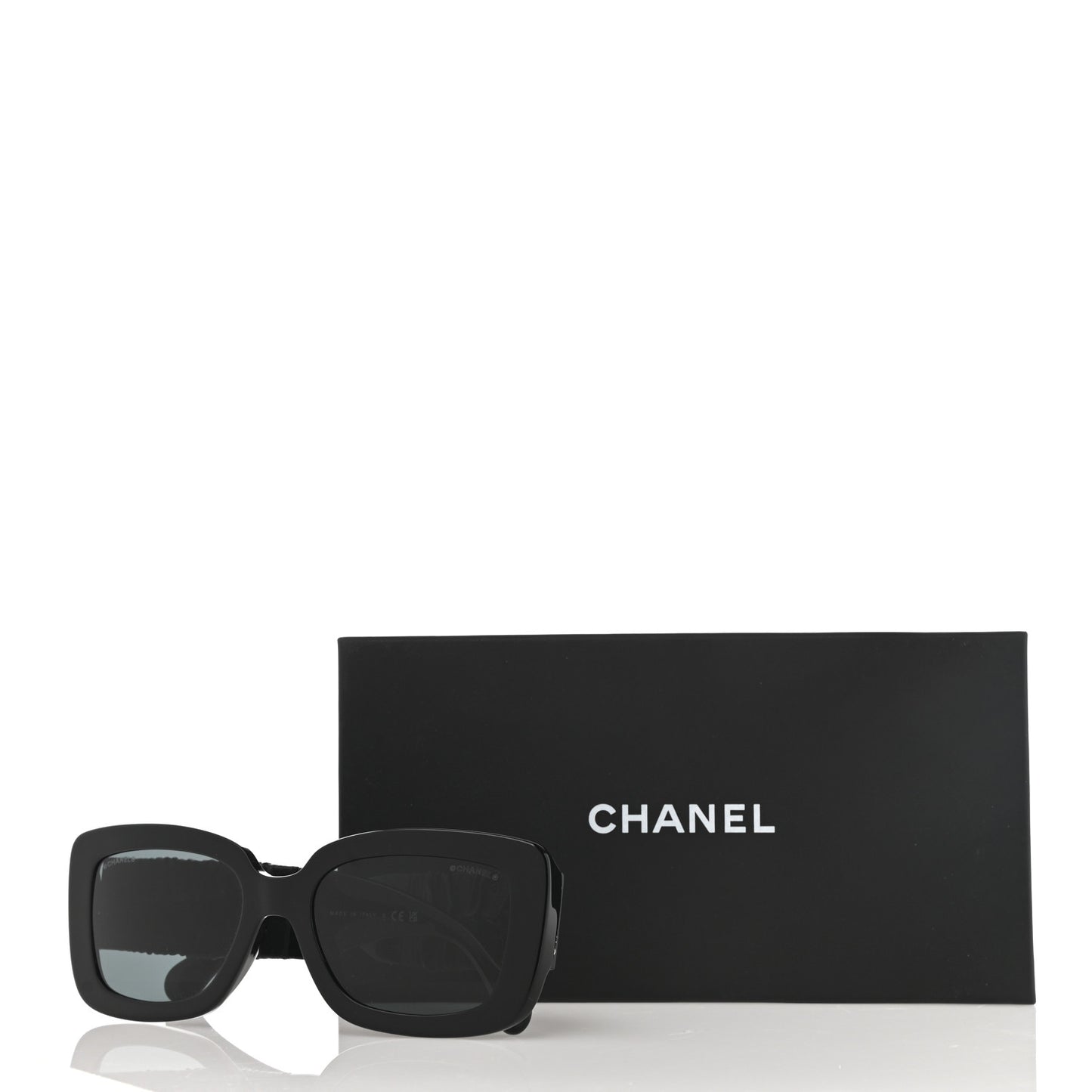 Acetate Calfskin Polarized Square Sunglasses 5473-Q-A Black