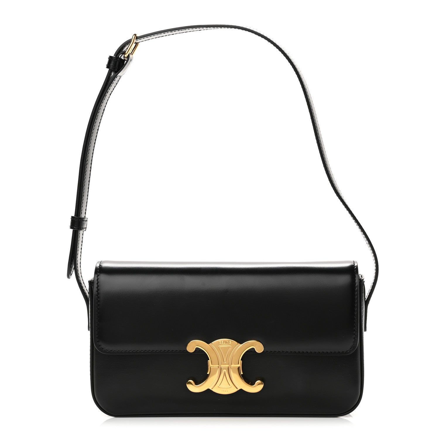 Celine Shiny Calfskin Triomphe Shoulder Bag Black 1 of 11