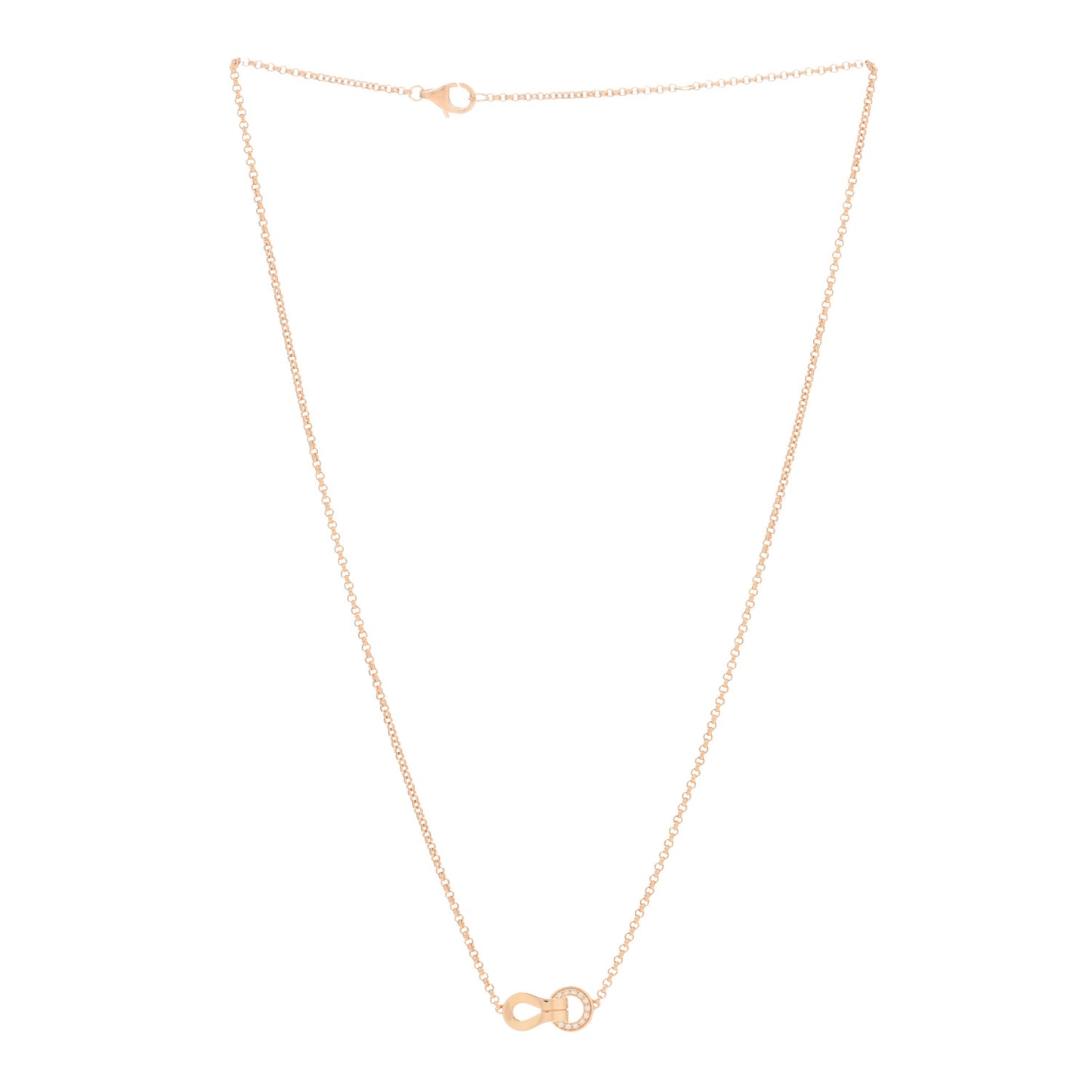 18K Pink Gold Diamond Agrafe Paved Pendant Necklace