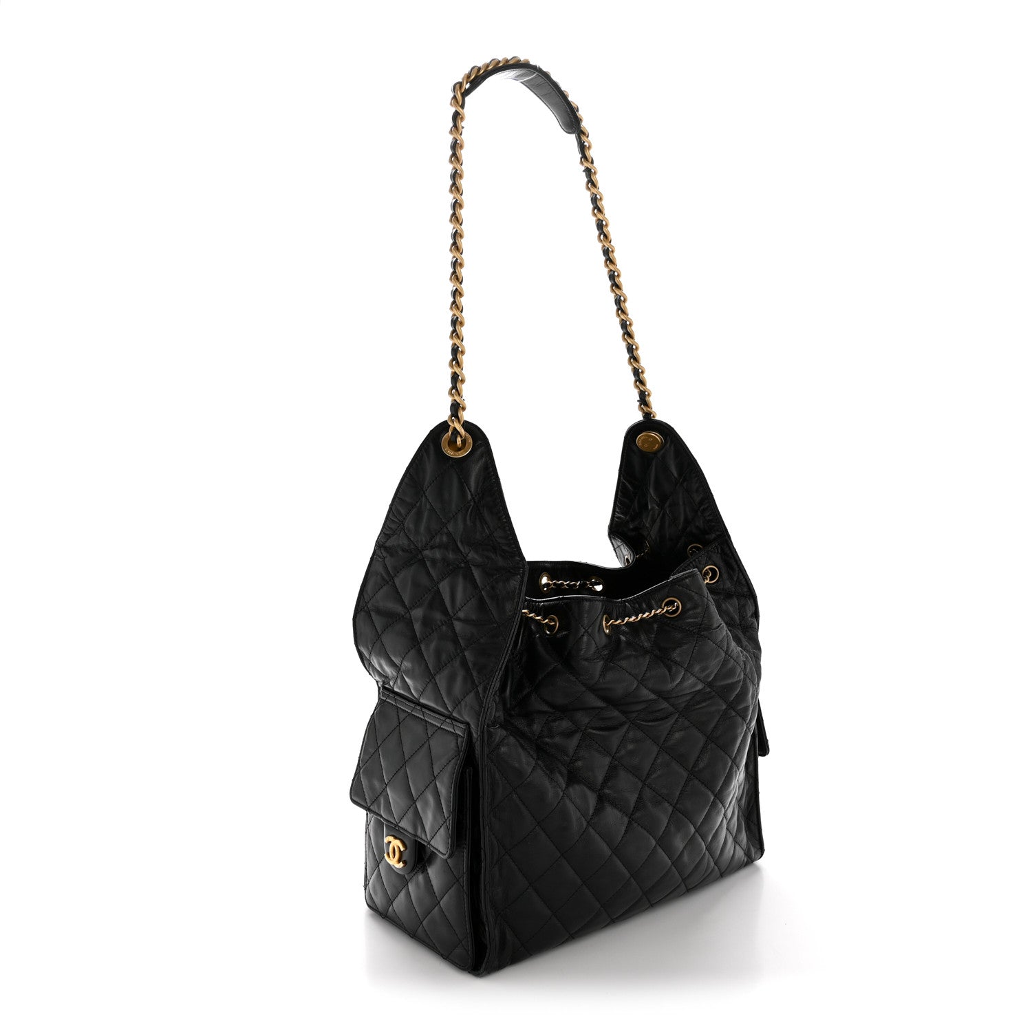 Chanel Shiny Crumpled Calfskin Quilted Medium Chanel 25 Handbag Black 3 of 11