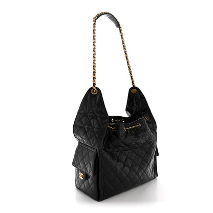 Chanel Shiny Crumpled Calfskin Quilted Medium Chanel 25 Handbag Black 3 of 11