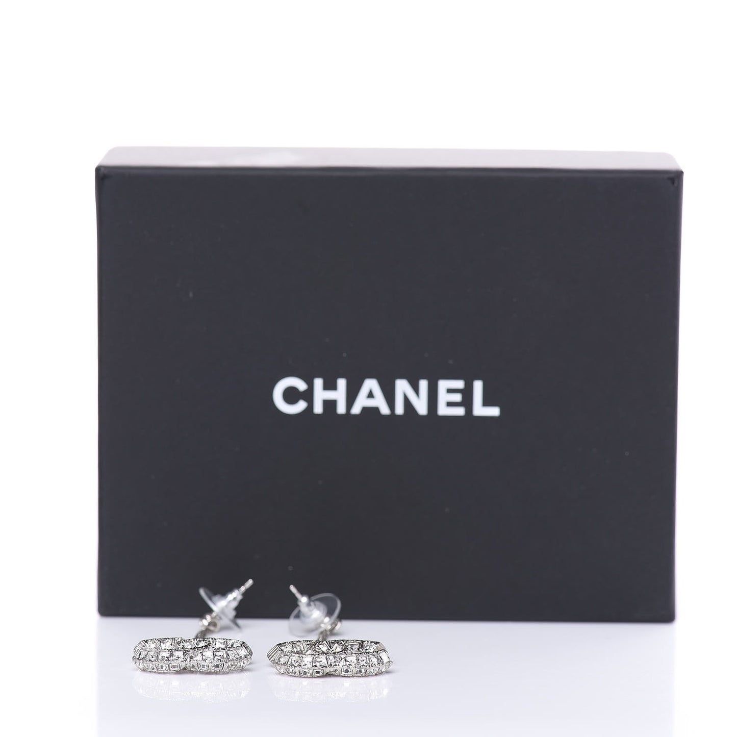 Baguette Crystal CC Drop Earrings Silver