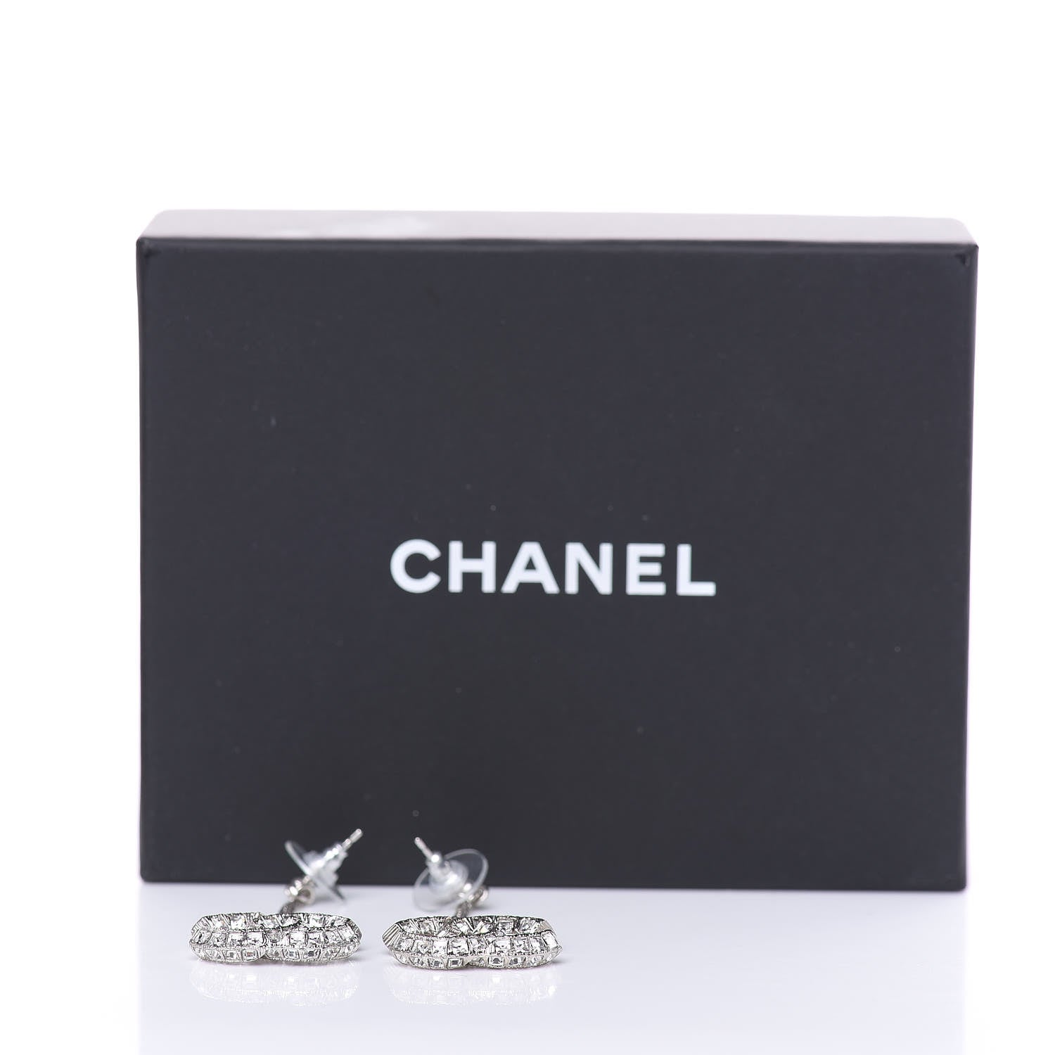 Chanel Baguette Crystal CC Drop Earrings Silver 4 of 4
