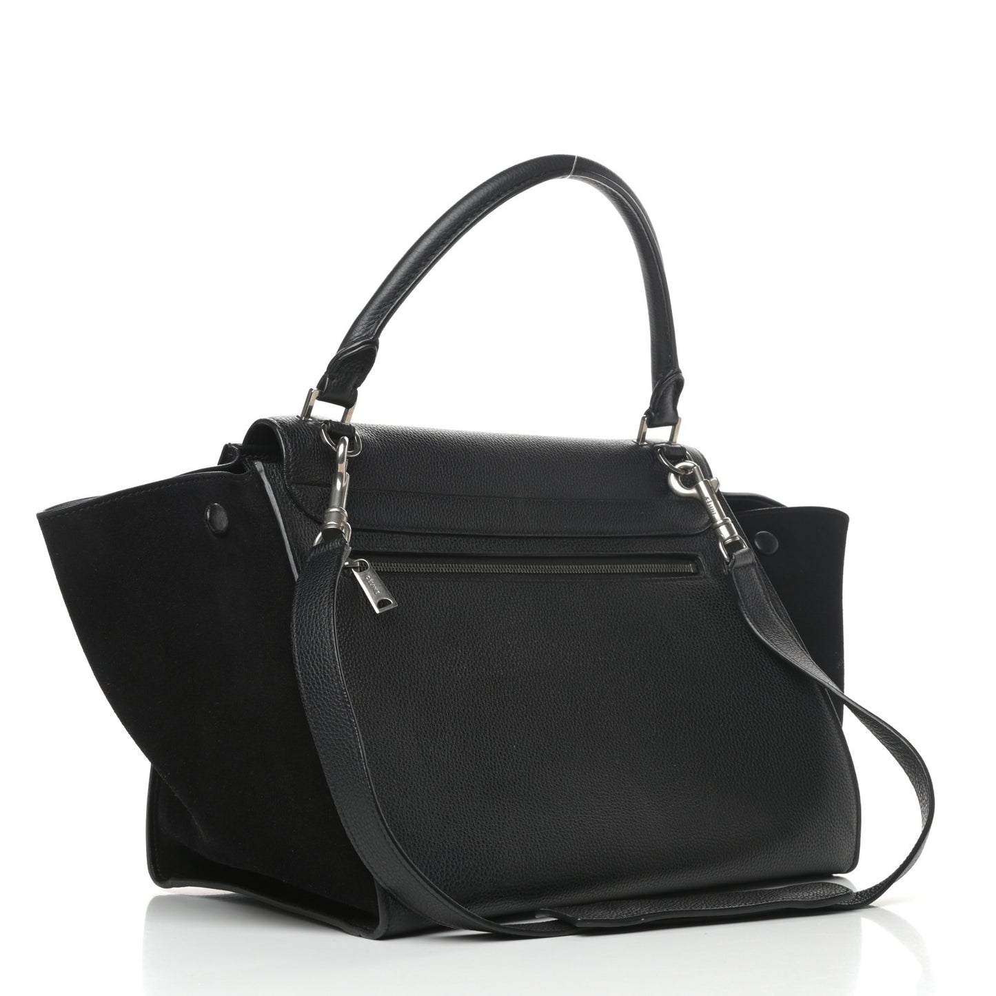 Drummed Calfskin Suede Small Trapeze Black
