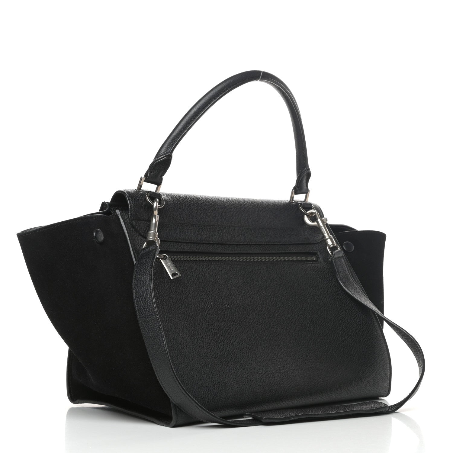 Celine Drummed Calfskin Suede Small Trapeze Black 3 of 11