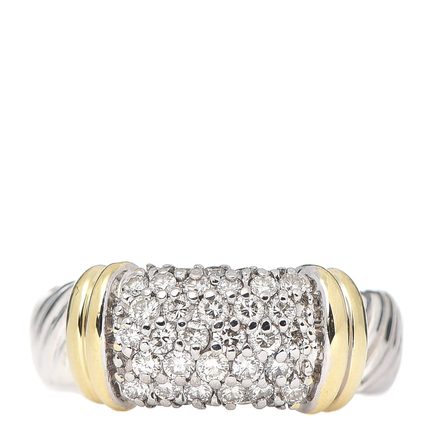 David Yurman Sterling Silver 18K Yellow Gold Diamond 8mm Metro Cable Ring 53 6.5 1 of 7
