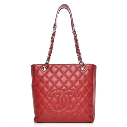 Chanel Caviar Quilted Petit Shopping Tote PST Red 1 of 11