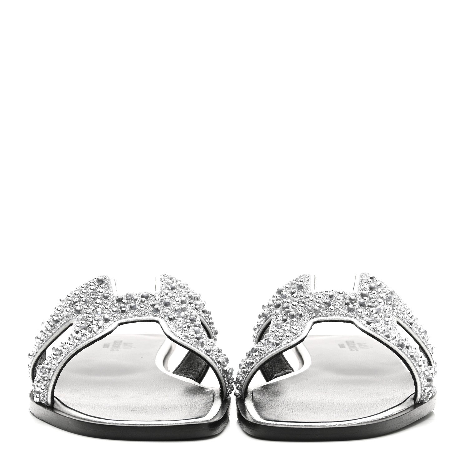 Hermes Velvet Goatskin Crystal Beads Oran Sandals 37 Gris Argente 3 of 11
