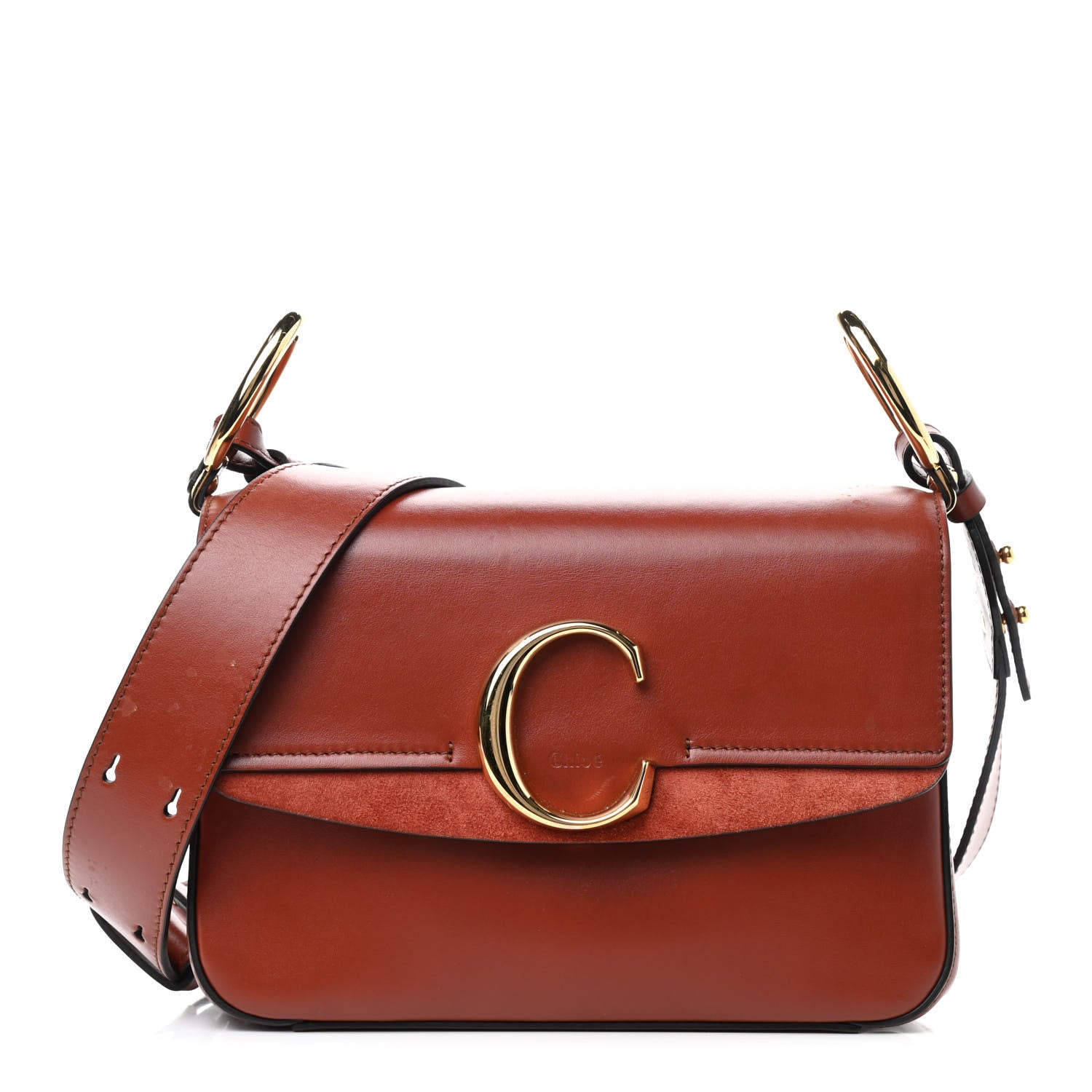 Chloe Shiny Calfskin Suede Small C Double Carry Bag Sepia Brown 1 of 11