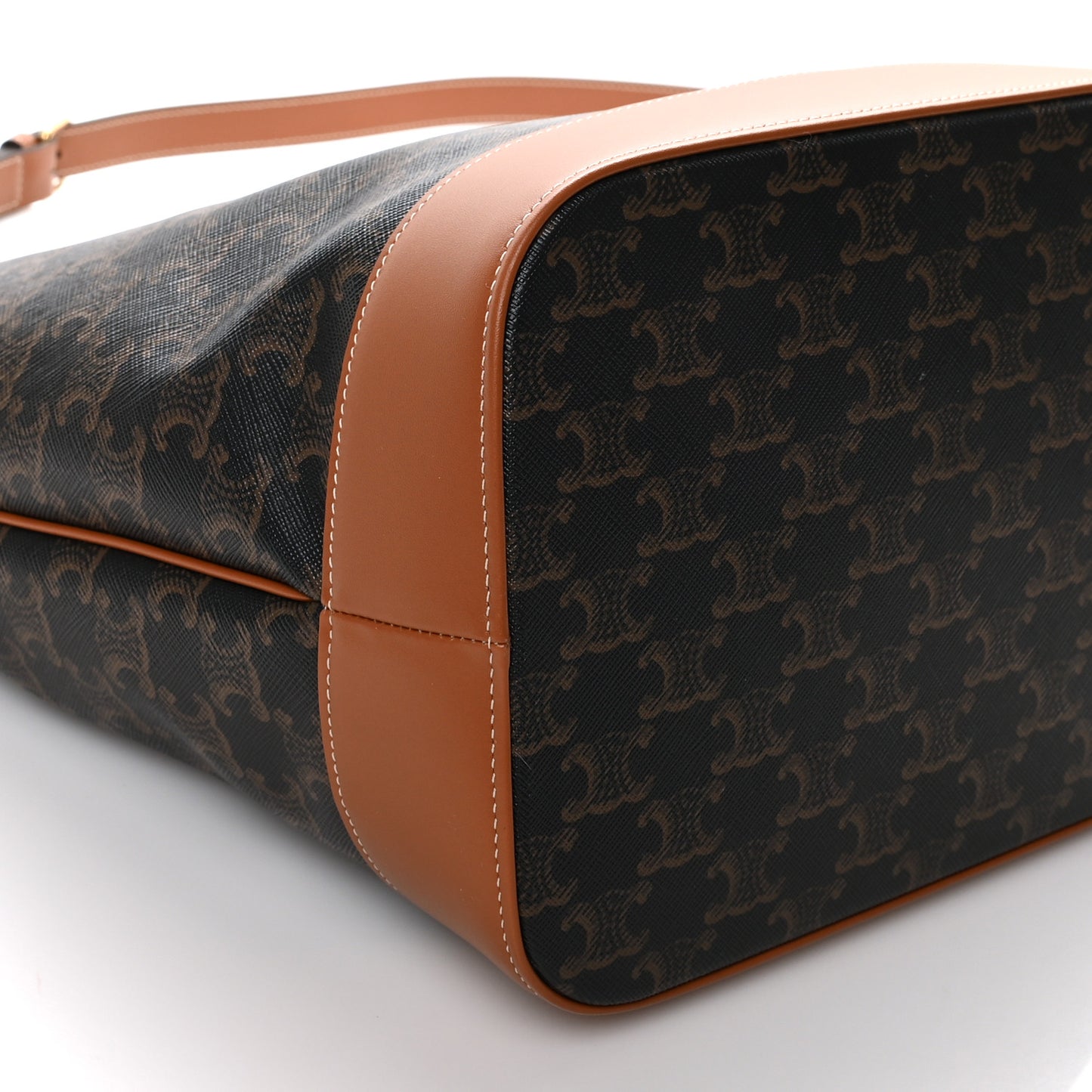 Triomphe Canvas Calfskin Medium Bucket Bag Tan