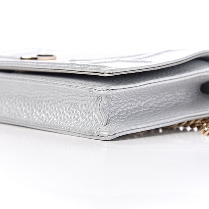 Christian Dior Metallic Grained Calfskin Diorama Wallet on Chain Pouch Silver 10 of 10