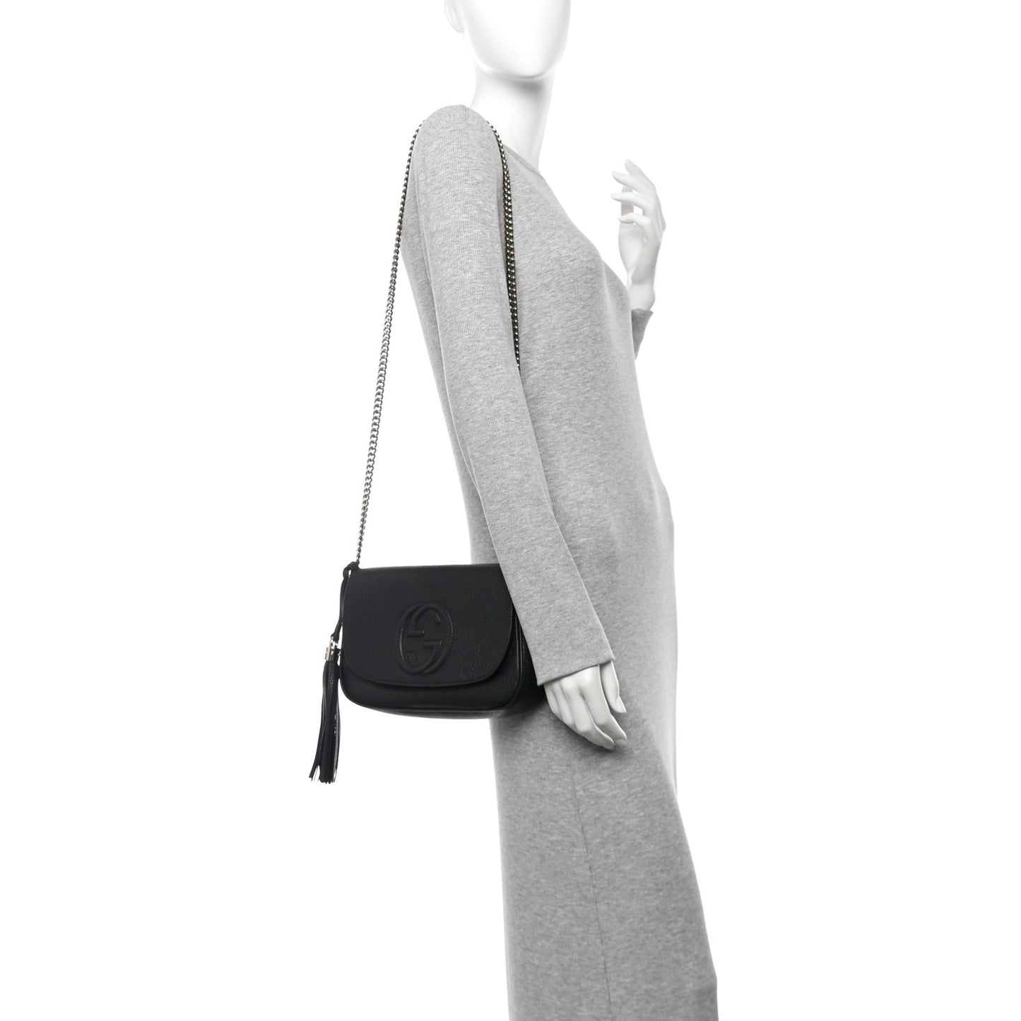 Pebbled Calfskin Medium Soho Flap Crossbody Black
