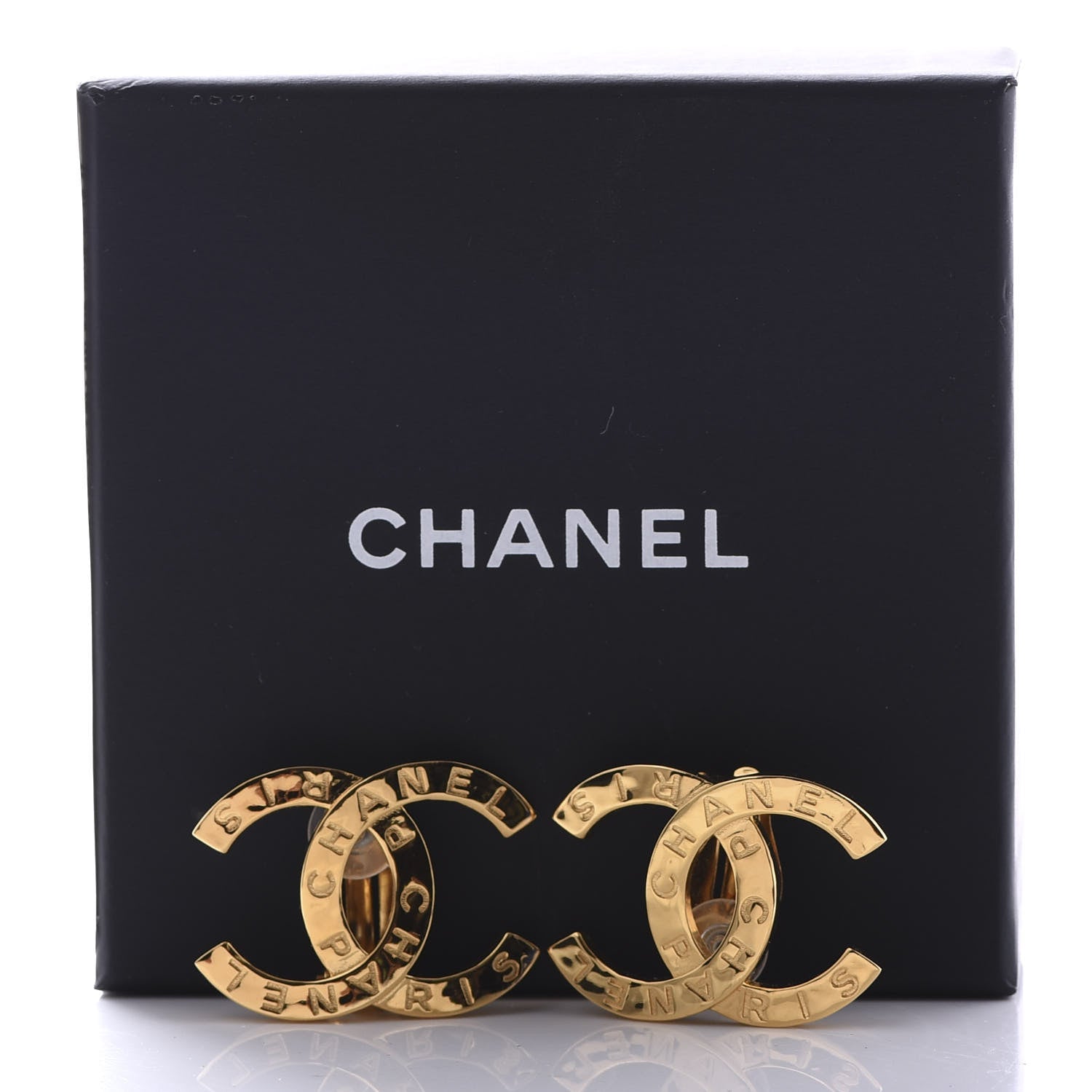 Chanel Metal Large Paris Clip On Earrings Gold 5 of 5