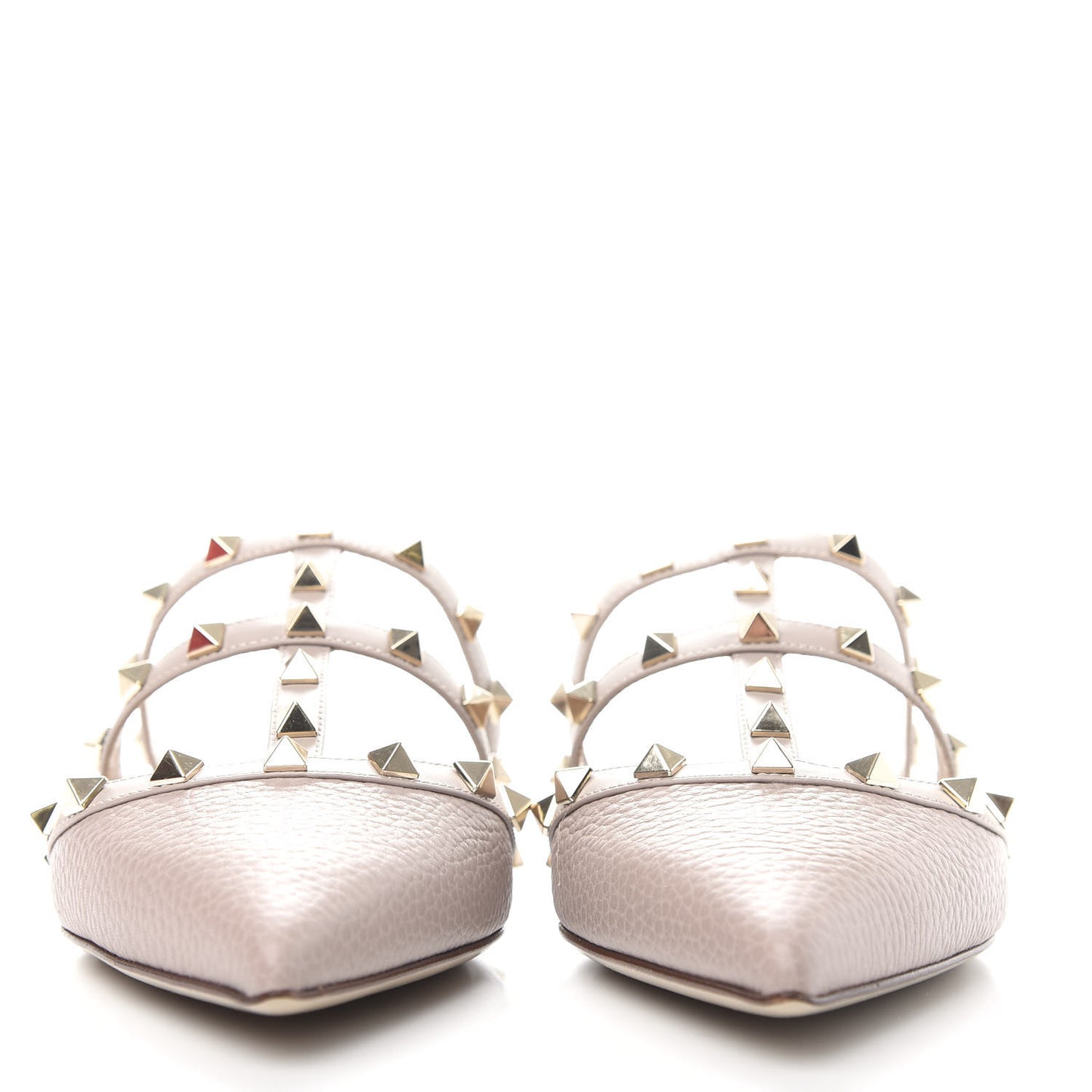 Pebbled Calfskin Rockstud Flat Cage Mules 38.5 Poudre
