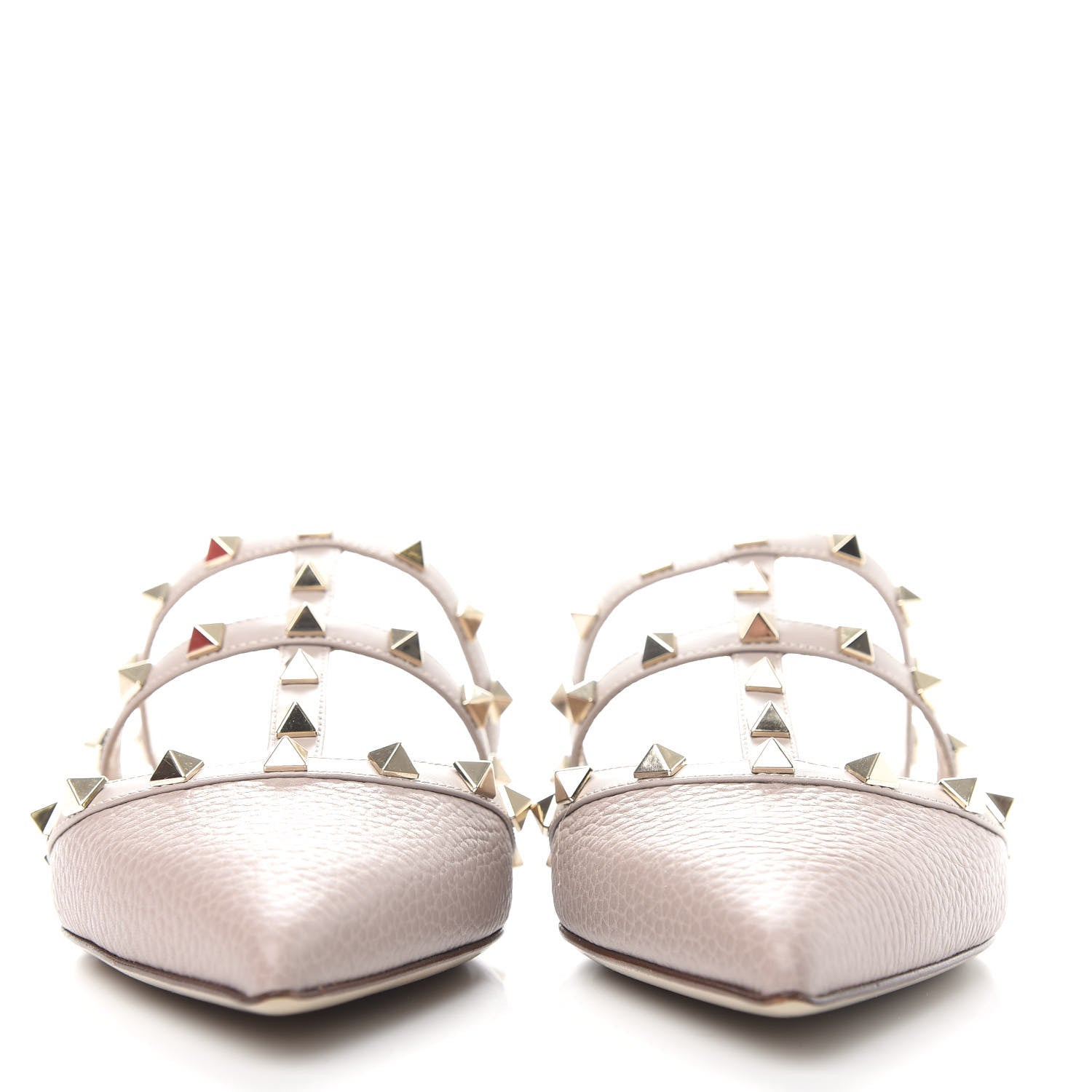 Valentino Garavani Pebbled Calfskin Rockstud Flat Cage Mules 38.5 Poudre 2 of 11