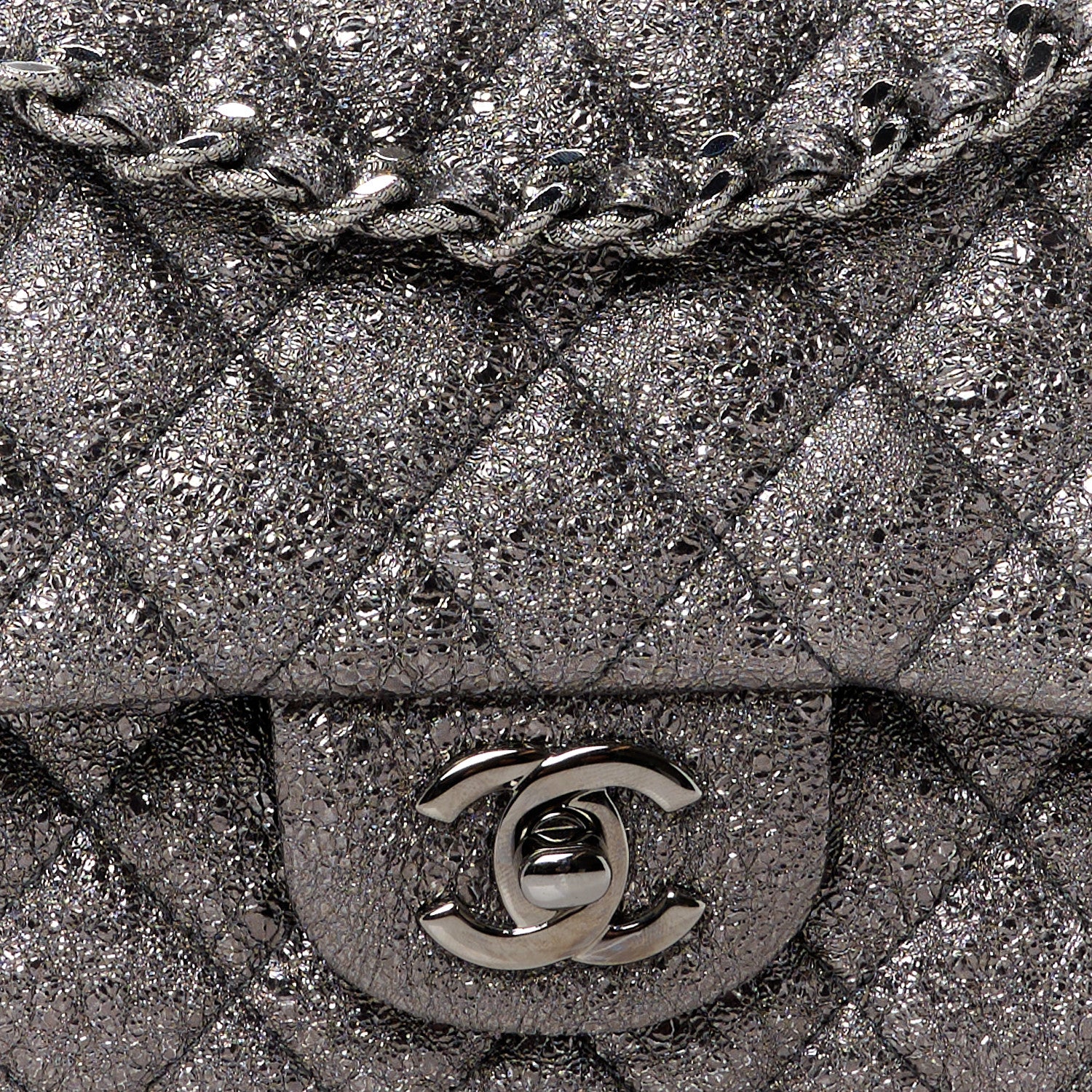 Chanel Metallic Crackled Calfskin Medium Double Flap Dark Silver 9 of 11