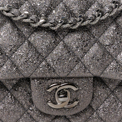 Chanel Metallic Crackled Calfskin Medium Double Flap Dark Silver 9 of 11