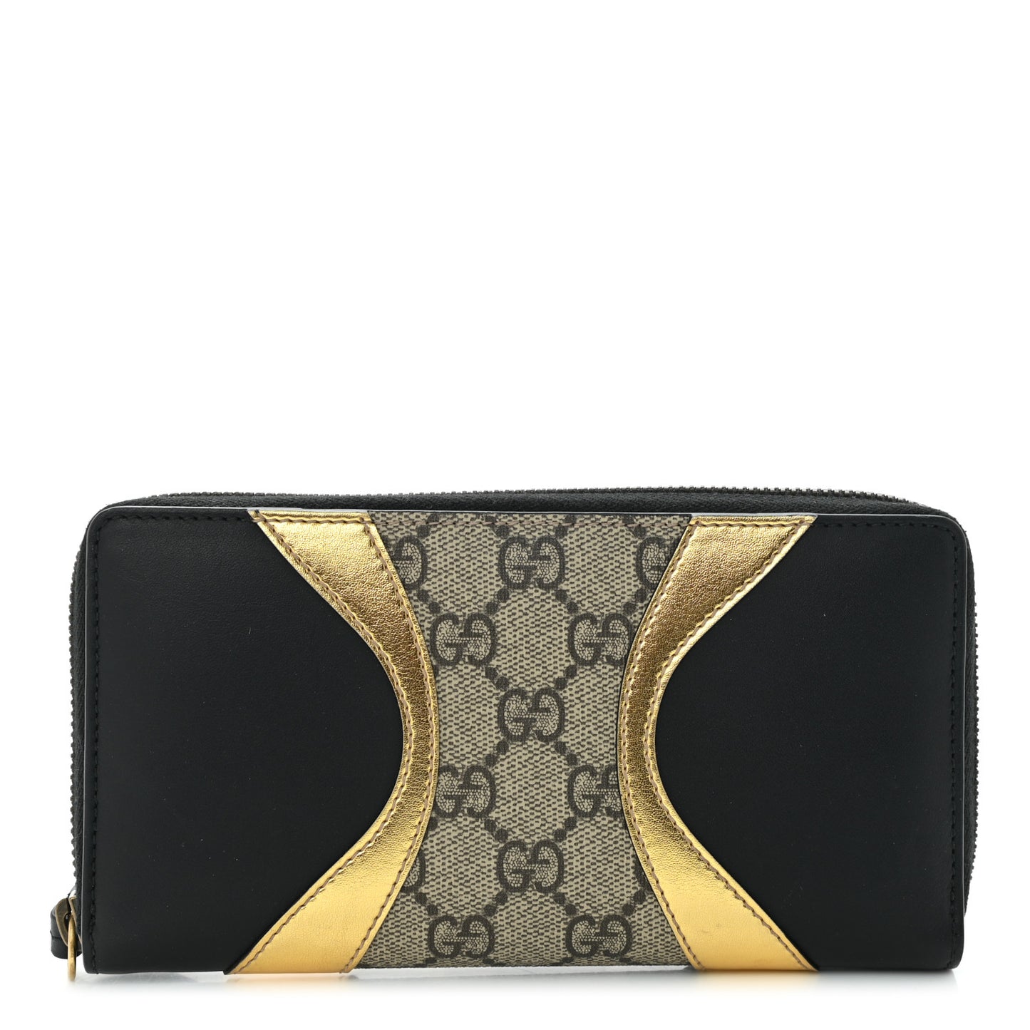 GG Supreme Monogram Osiride Zip Around Wallet Black Gold