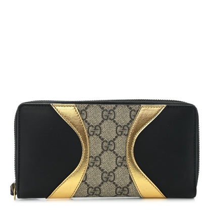 Gucci GG Supreme Monogram Osiride Zip Around Wallet Black Gold 1 of 9
