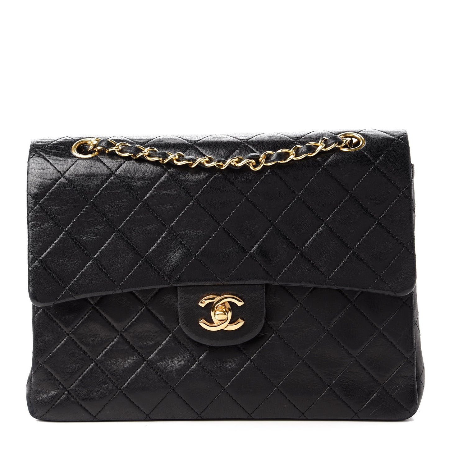 Lambskin Quilted Medium Double Flap Black